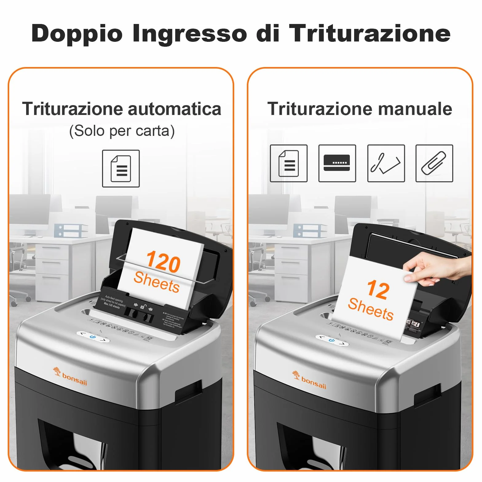 Bonsaii Distruggidocumenti da 120 fogli con alimentazione automatica, taglio a particelle P-4, estremamente silenzioso con 62 dB, contenitore da 23 litri e 4 ruote, trituratore a microtaglio