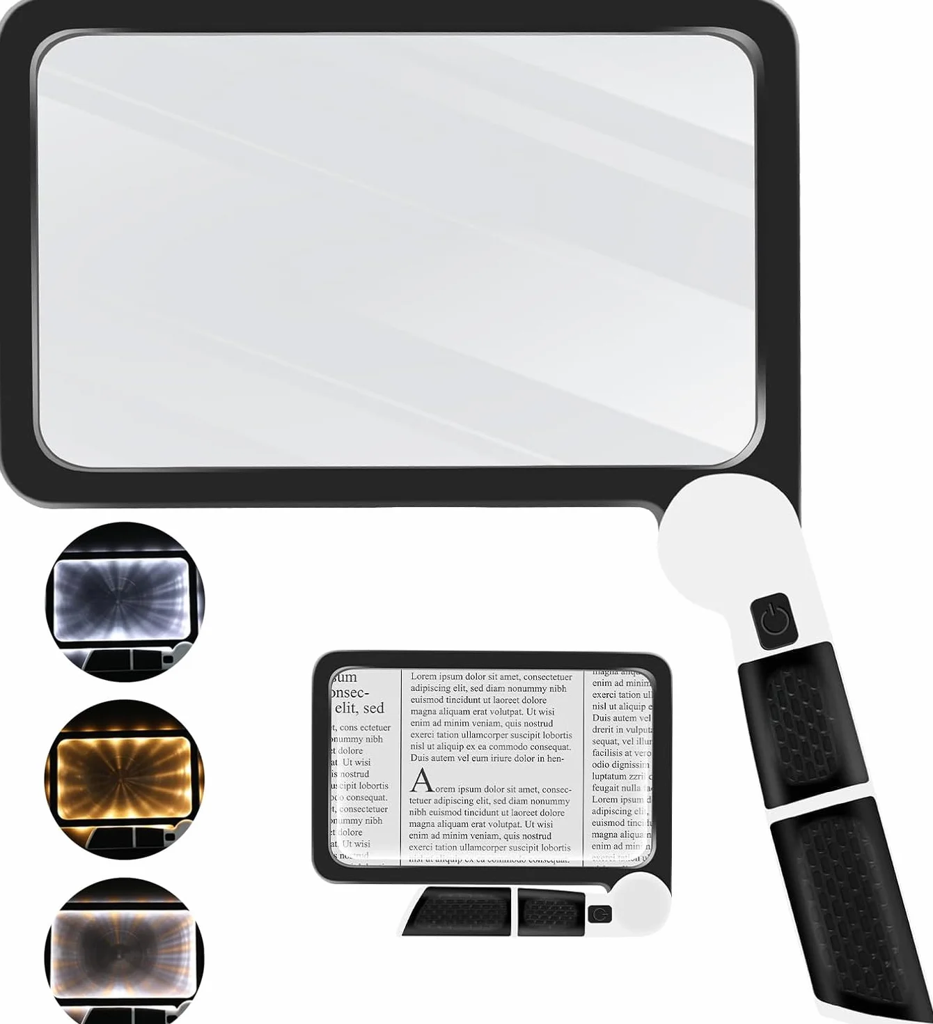 Lente di Ingrandimento con Luce LED Rettangolare Grande Portatile per Anziani Ipovedenti Lettura Pieghevole
