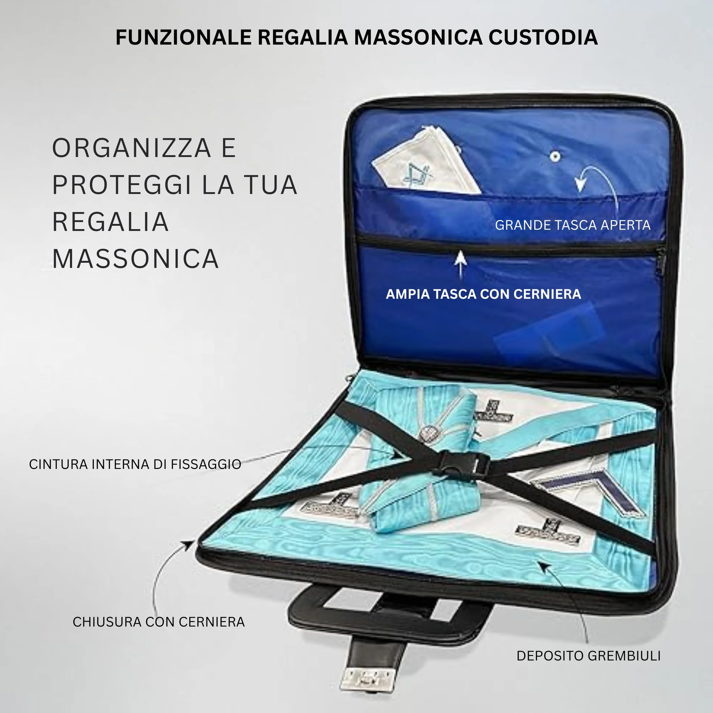 THE MASONIC COLLECTION Valigetta Master Mason MM similpelle morbida resistente all'acqua regalo massonico uomo