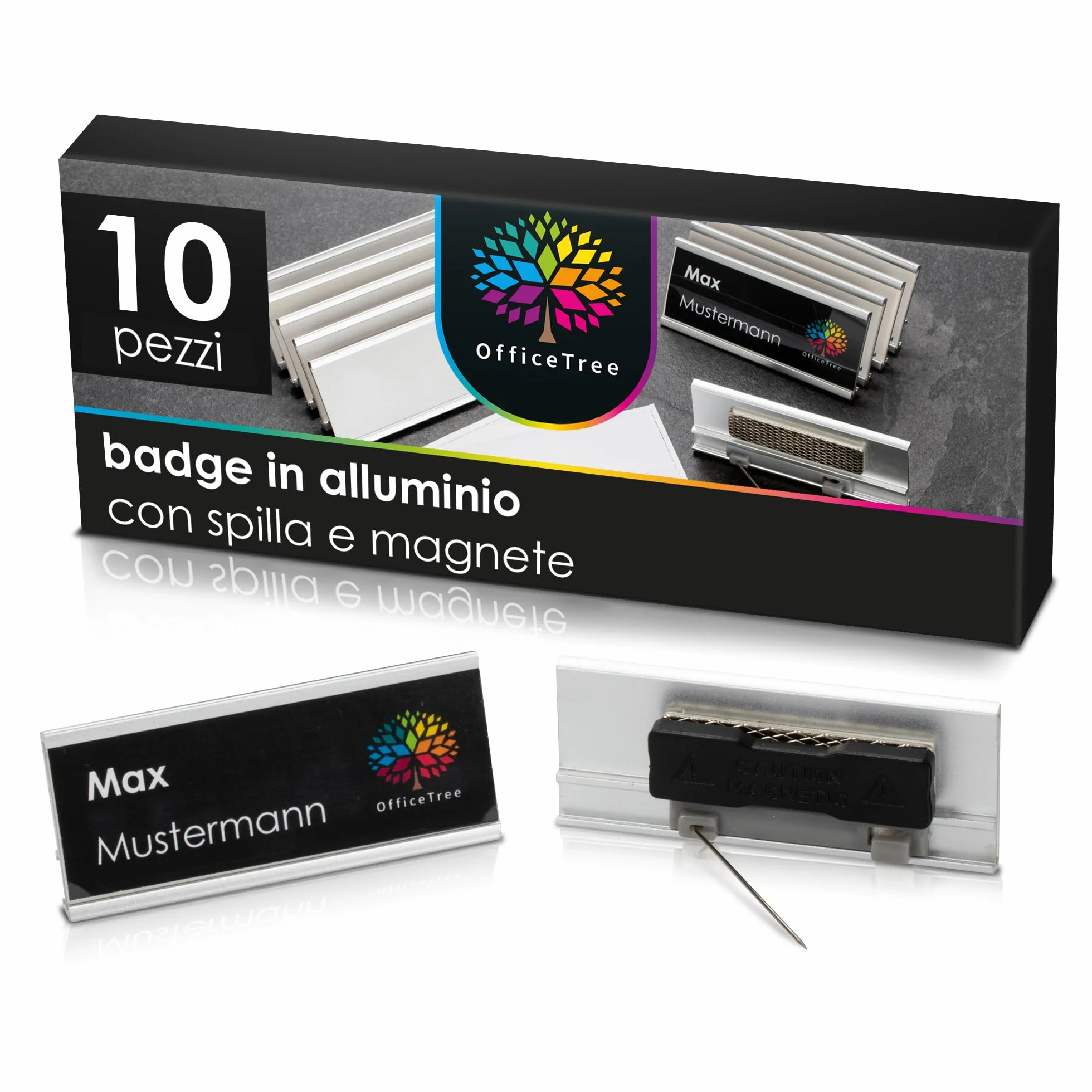 Targhette portanomi alluminio 72x32mm doppio magnete OfficeTree 10 szt