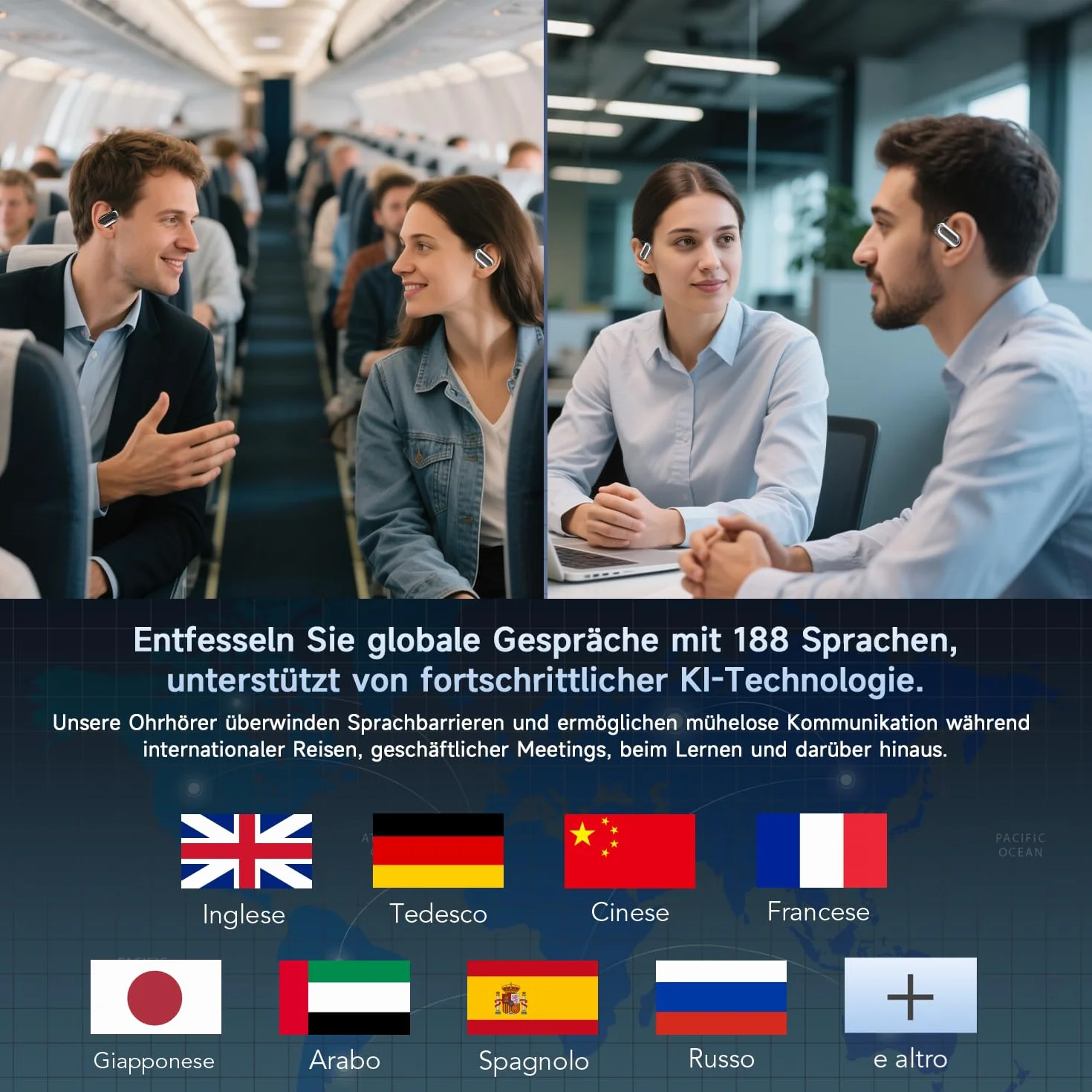 2026 Cuffie Traduzione Simultanea in 198 Lingue, 4 in1 Auricolari Traduttore Vocale Istantaneo Multilingue,Bluetooth 6.1 Wireless 80 ore con ENC Mics, Cuffie Traduzione Adatto per affari, viaggi