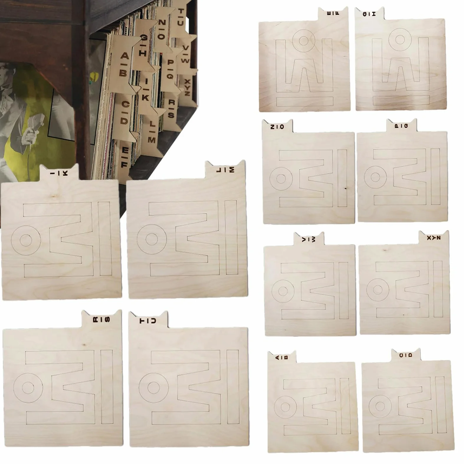 Separatori di registro in legno A -Z - Organizzatore per lettere | alfabetiche | Allineamento verticale e orizzontale di 12 pezzi per LPS, divisori per scaffali