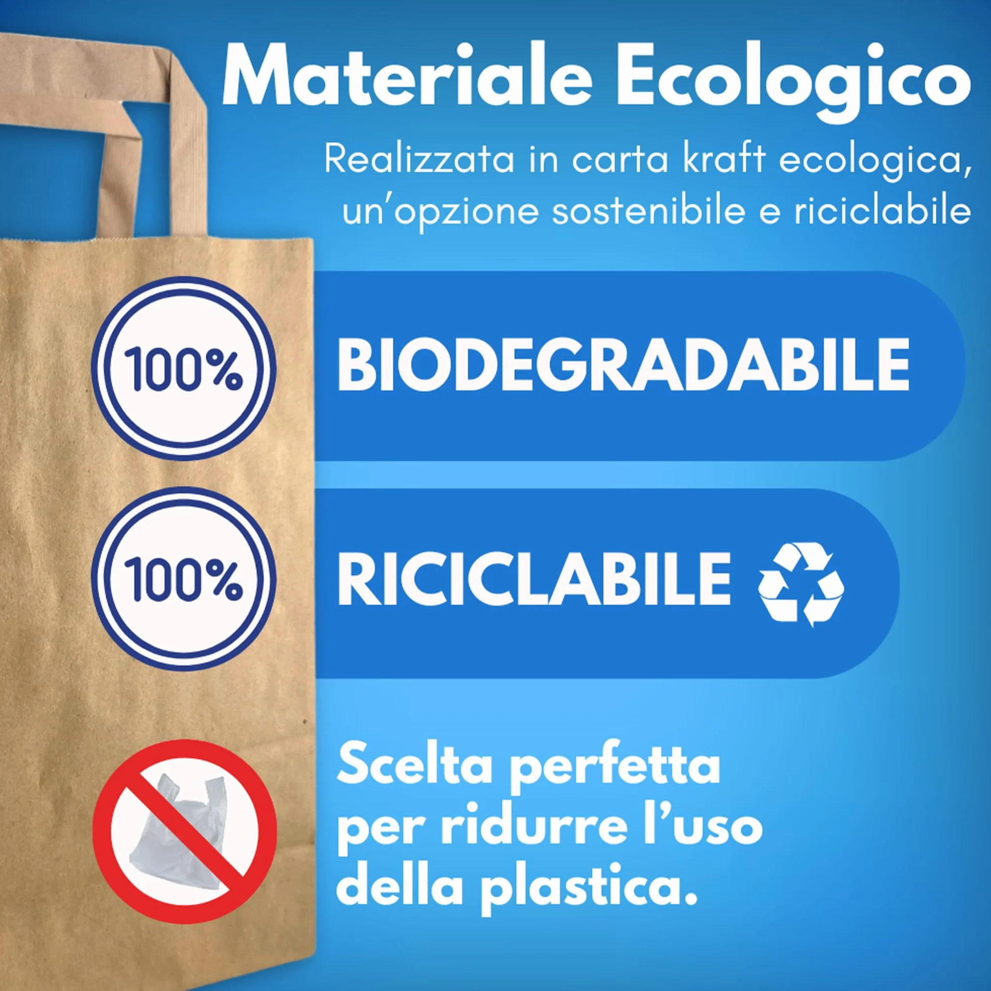 GM 50 Shopper Asporto in Carta 26+17x29h cm Avana Borse con Base Larga e Manici per Cibo Bevande Take Away