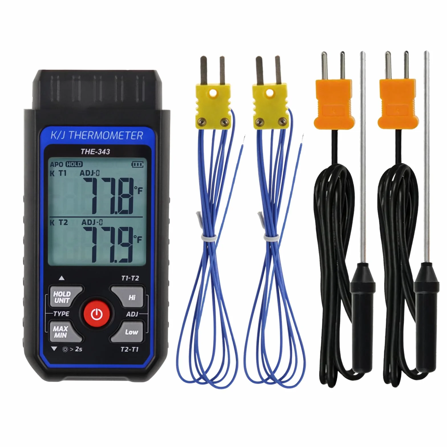 Termometro Digitale a Termocoppia Tipo K/J, 4 Termocoppie Tipo K, HVAC, Allarme, Compensazione Regolabile, -200°C a 1372°C