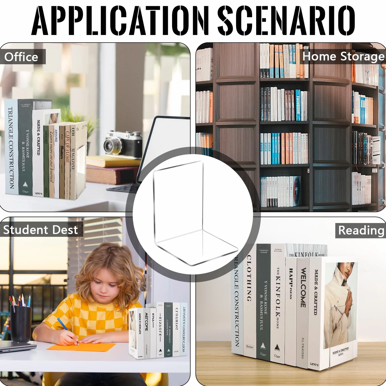 Supporto per libri in acrilico trasparente 6 pezzi con tappetini antiscivolo 13x10x10 cm