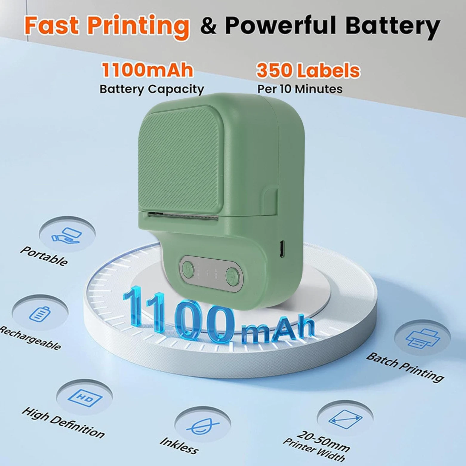 Sxhlseller Mini Stampante per Etichette, Etichettatrice 203 DPI, Stampante Termica Portatile con App Versatile per Piccole Imprese, Casa, Logo, Ufficio, Scuola (GREEN)