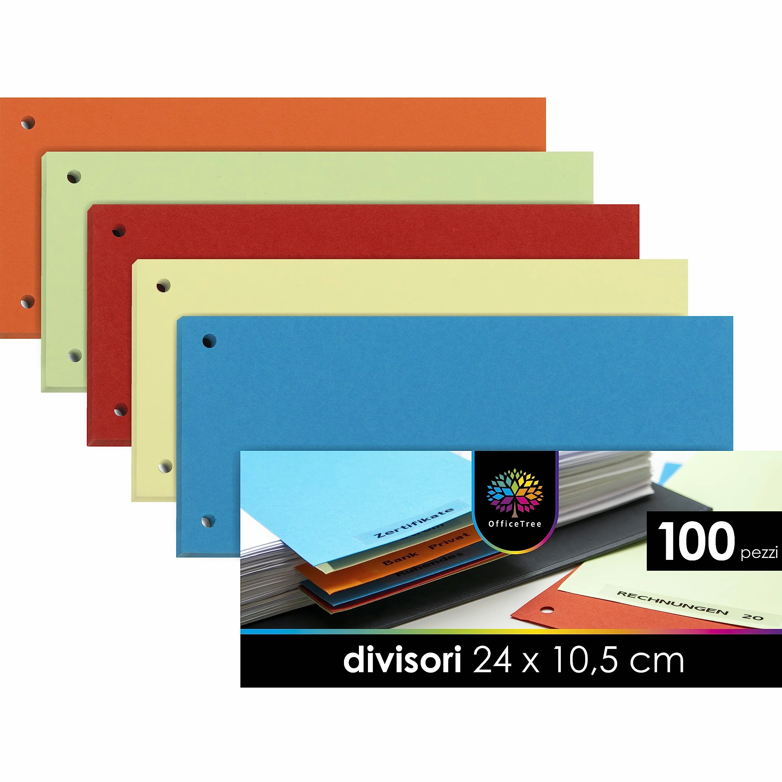 OfficeTree Divisori Raccoglitori ad Anelli in Carta Colorata 180 g/m² – Separatori Perforati per Raccoglitori A4 A5