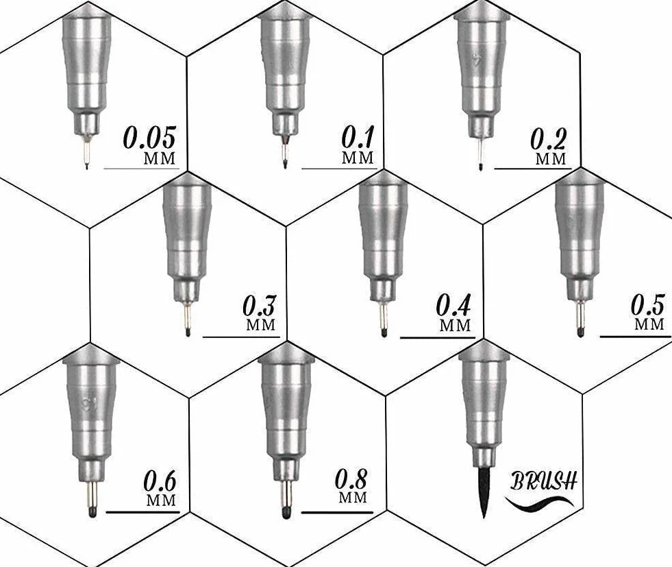 CHUKCHI Black Micro-Pen Fineliner Penne a inchiostro Impermeabile Archival Ink Set di 9 per Schizzi, Anime, Manga, Disegno Tecnico