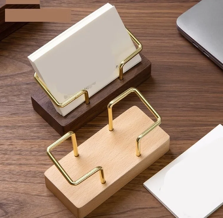 Porta Biglietti da Visita in Legno Porta Biglietti da Visita per scrivania Organizer in Metallo e Legno Porta Biglietti da Visita (Marrone 11x5x5,5 cm)