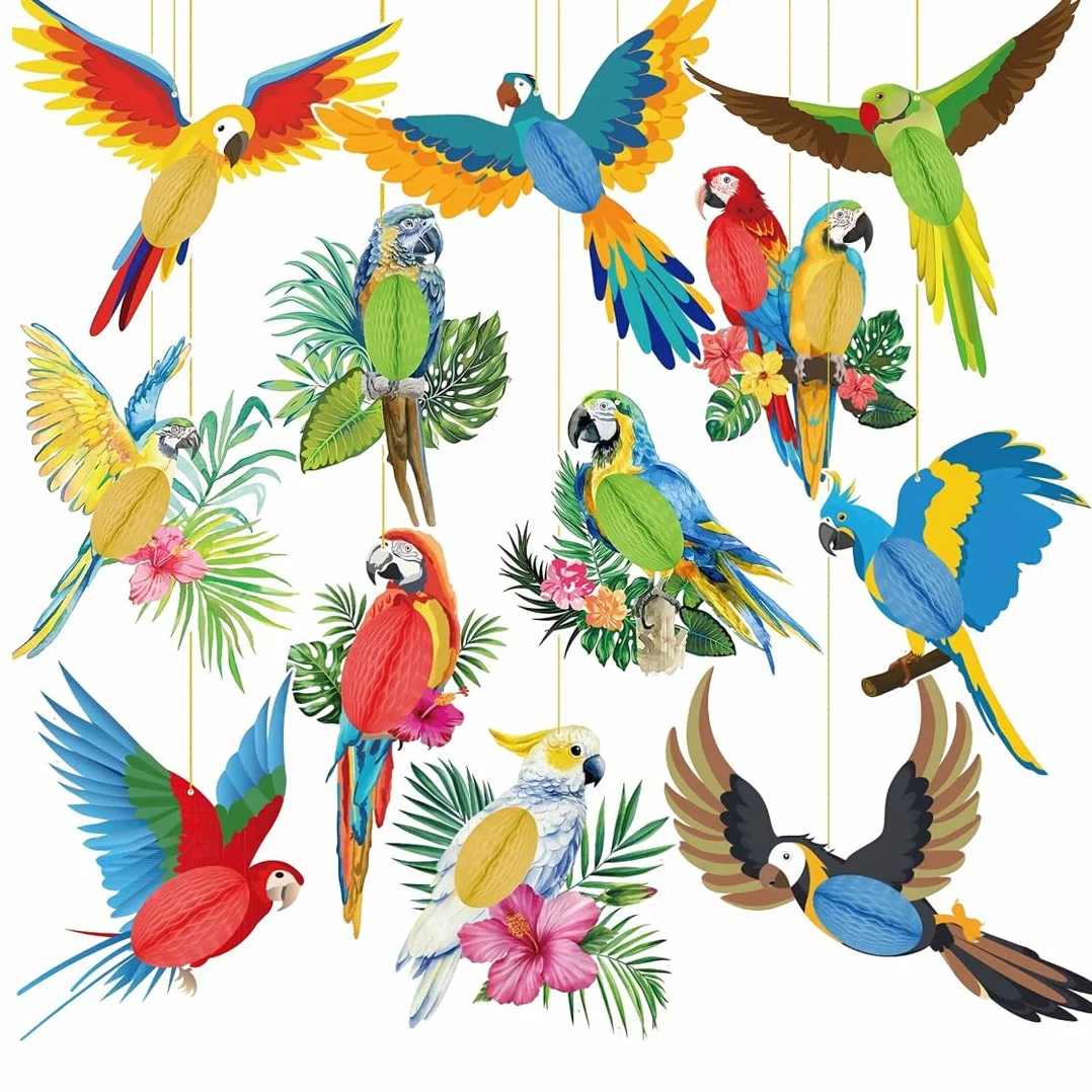 12 Pezzi Uccello Tropicale Piatto in Legno Pappagallo per Decorazioni Feste Hawaiane
