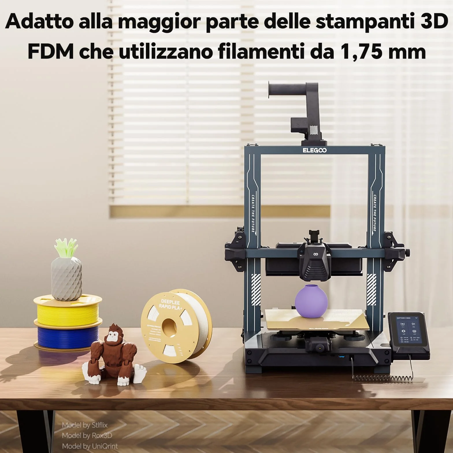 DEEPLEE Filamento PLA+ Rapido 1.75 mm Bianco 1 kg Alta Velocità 600 mm/s Precisione ±0.02 mm per Stampanti 3D FDM