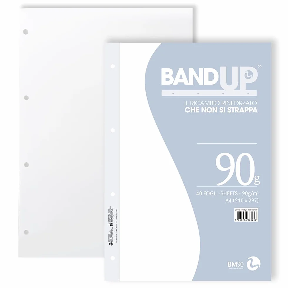 Ricambi Bandup A4 Con Banda Rinforzata – Rigatura Bianca – 21x29,7 cm – 40 Fogli – Carta 90g/mq