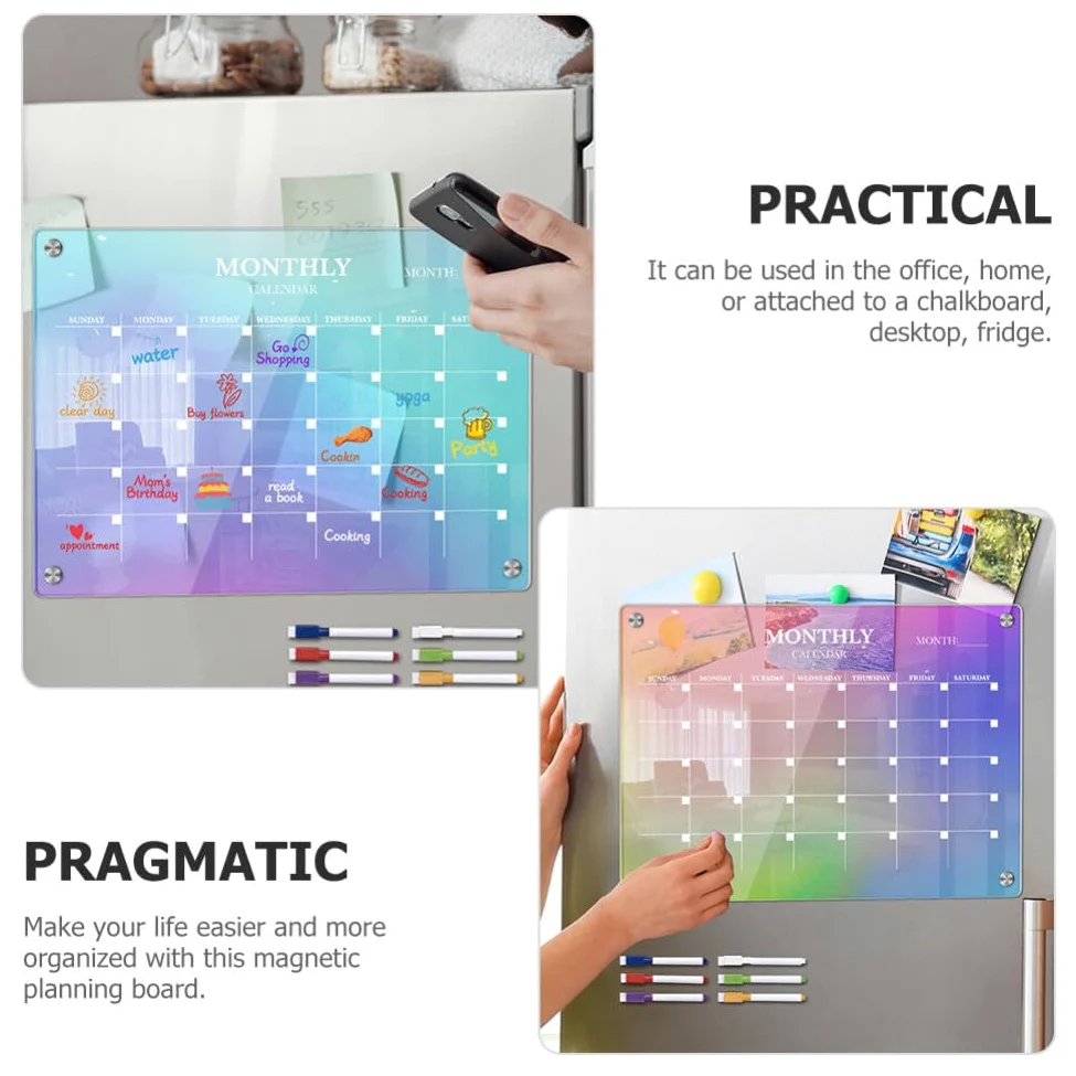 Lavagna Cancellabile Magnetica Acrilica per Frigorifero 7 Pezzi | Planner Mensile per Scuola e Uso Quotidiano, Set Pennarelli per Scrittura e Pulizia Rapida