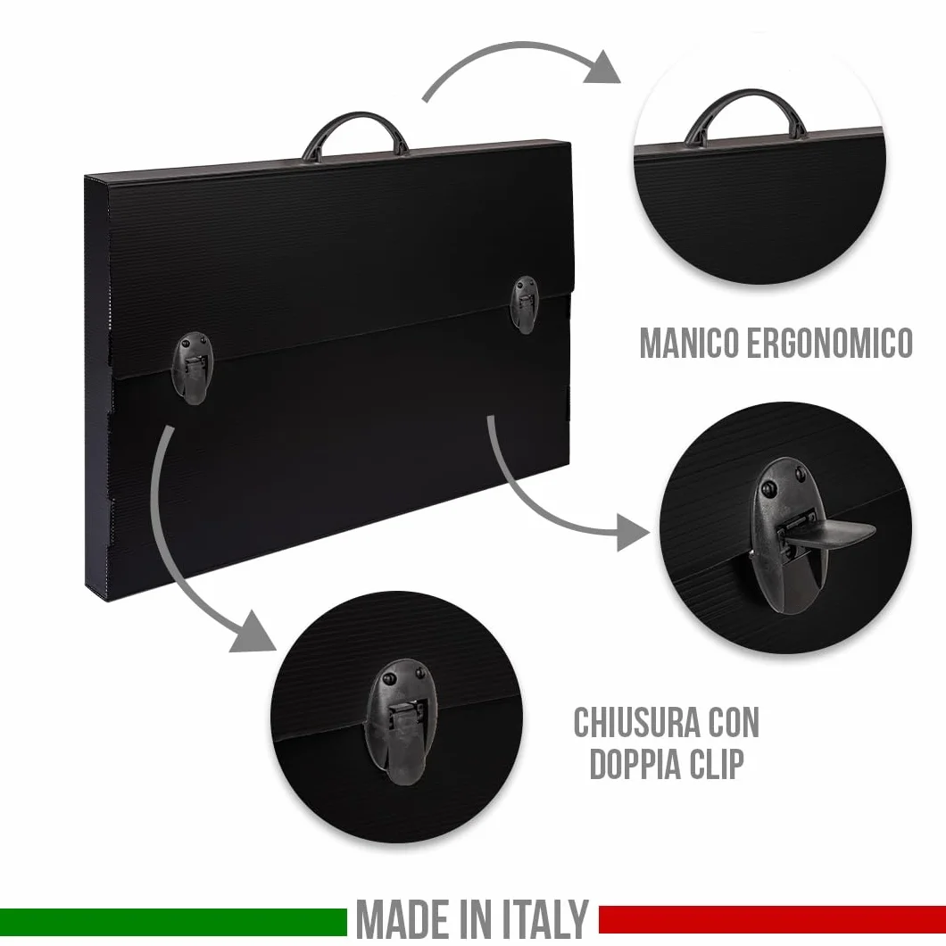 Pryma Valigetta Tecnica con Manico Nera 56x36x3,5 cm Porta Disegni Documenti