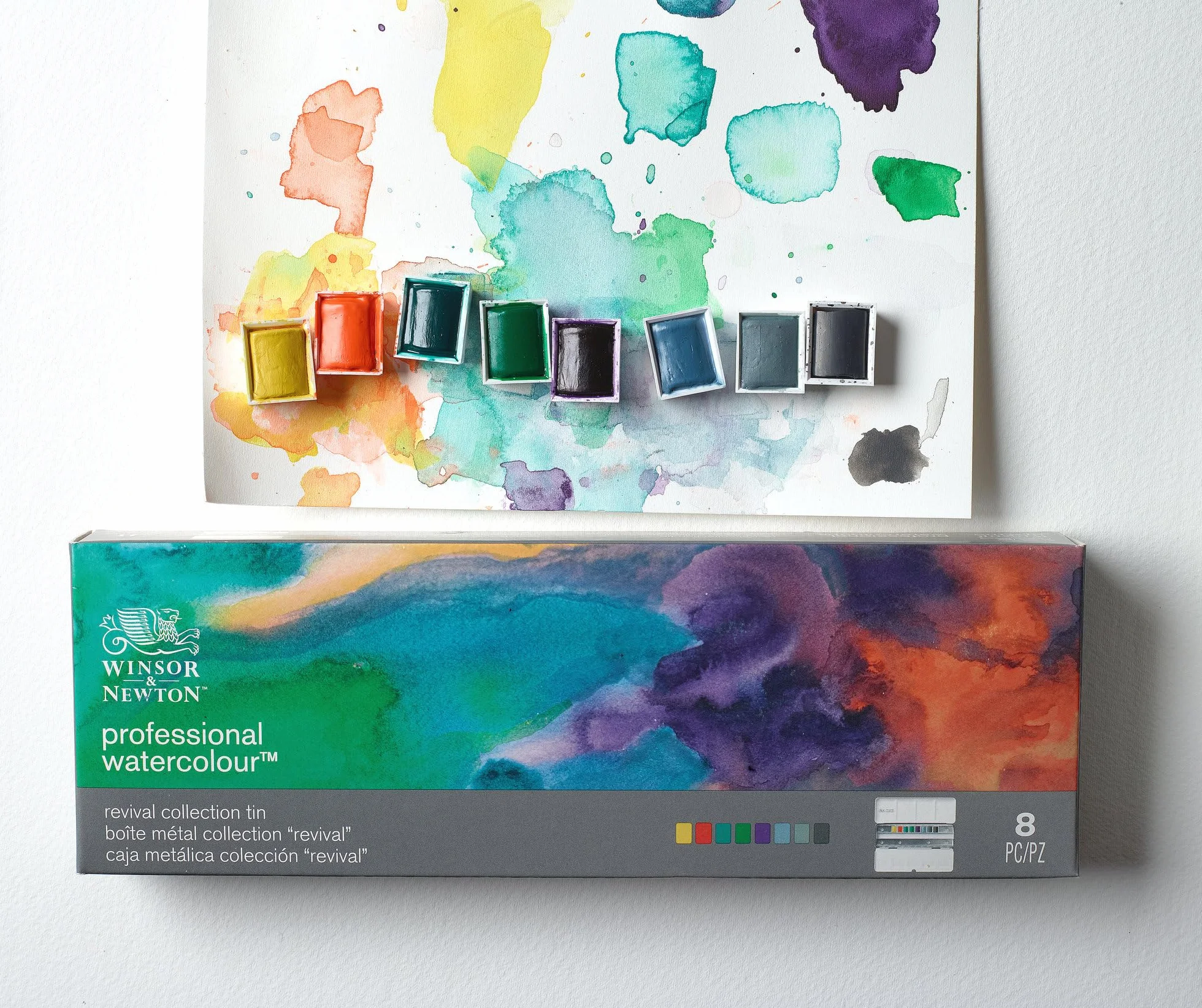 Winsor & Newton 0190824 Matite professionali per acquerello, Scatola di metallo, Collezione Revival - Set di 8 mezzi godet