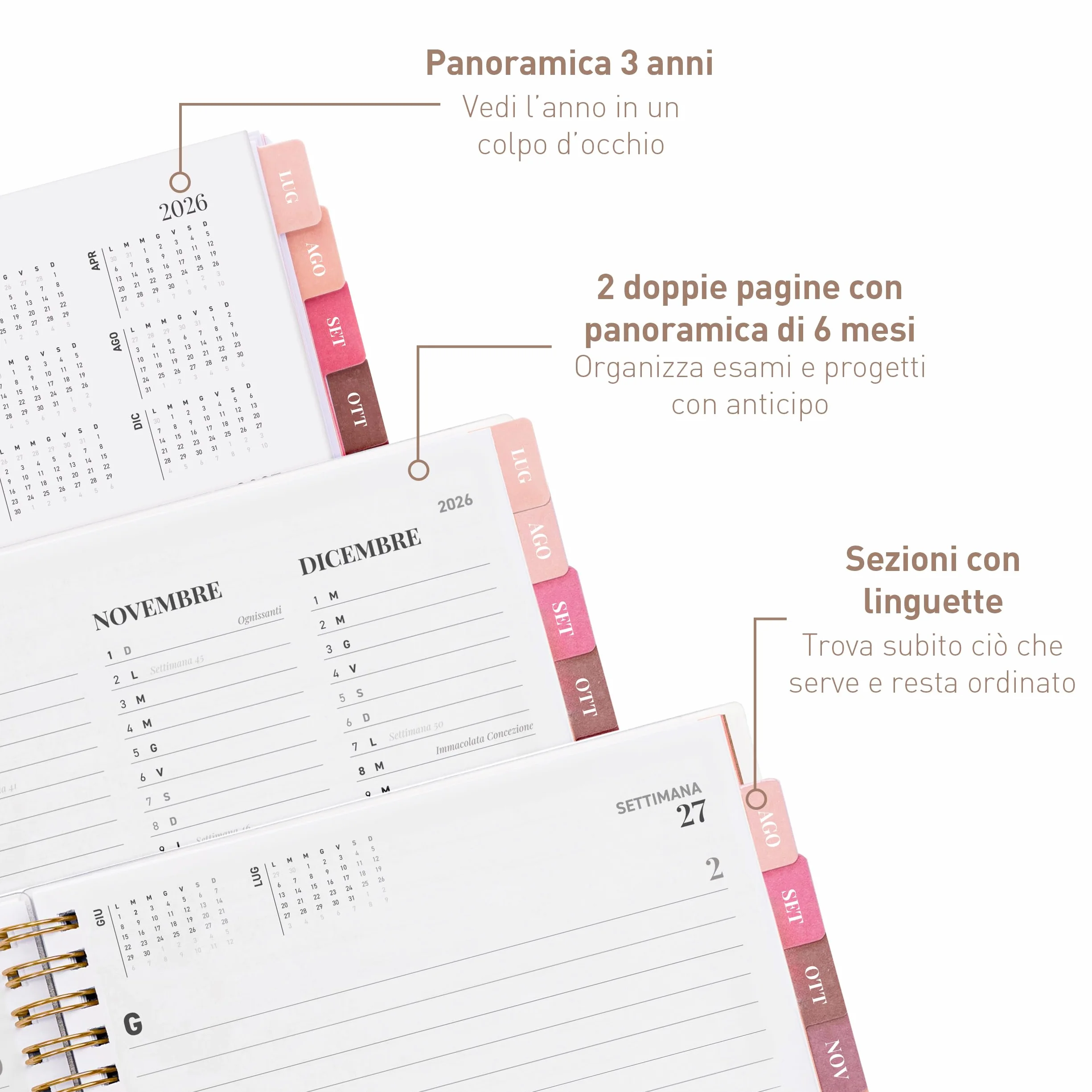 Rileys Agenda Accademica 2026–2027 Settimanale con Giornaliera Planner Scuola Lavoro 20x15 cm Verde Italiano