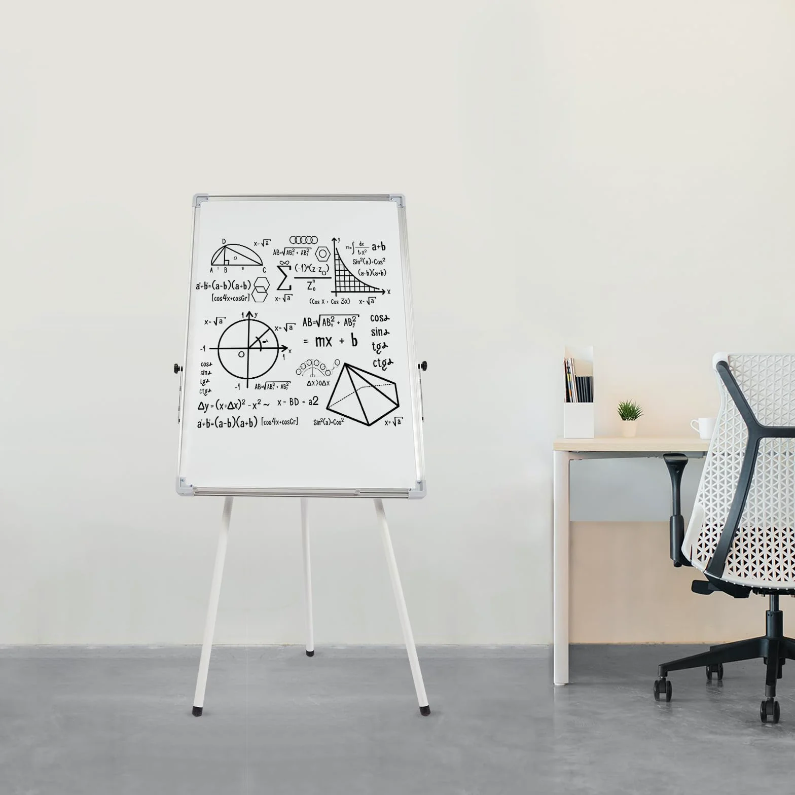Lavagna bianca con supporto, 61 x 92 cm, magnetica, portatile, lavabile a secco, regolabile in altezza, con 3 penne, 1 gomma, 6 magneti autoadesivi