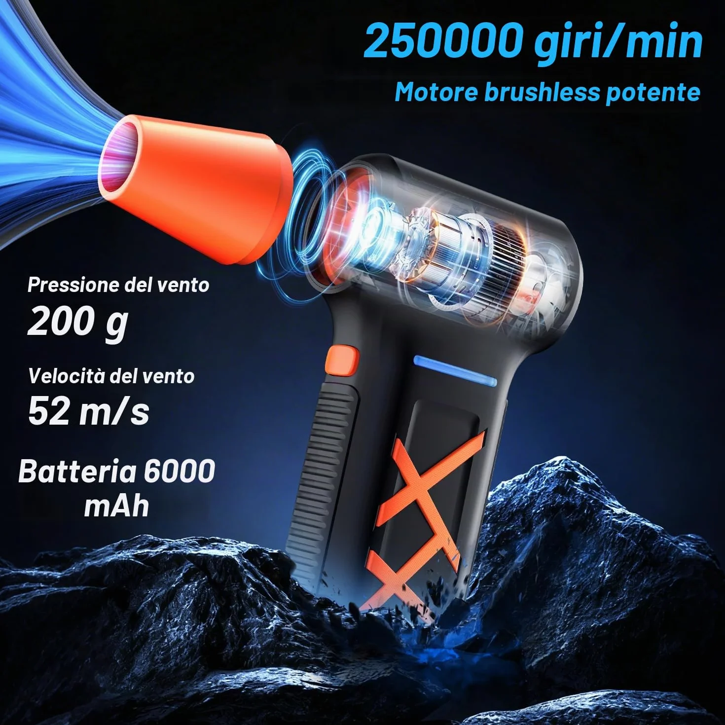 WAHTOOK Aria Compressa Elettrico：250000RPM Soffiatore Aria Compressa con 270 Minuti di Autonomia Della Super-Lunga, 3 Velocità Mini Soffiatore di Pulizia PC, Divano, Tastiera, Auto