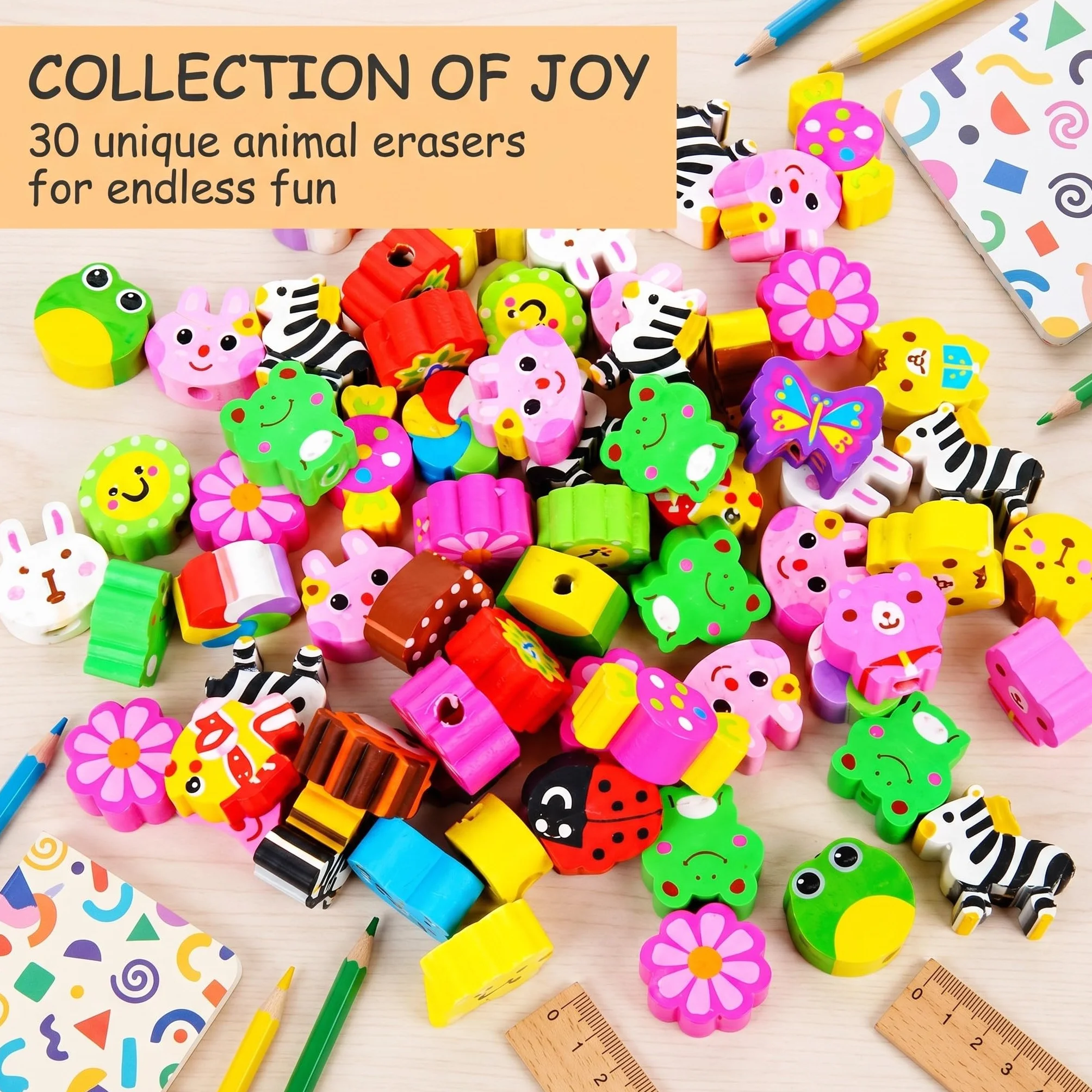 KYLOS Gomme Da Cancellare Animali Per Bambini 30 Pezzi Colori Misti