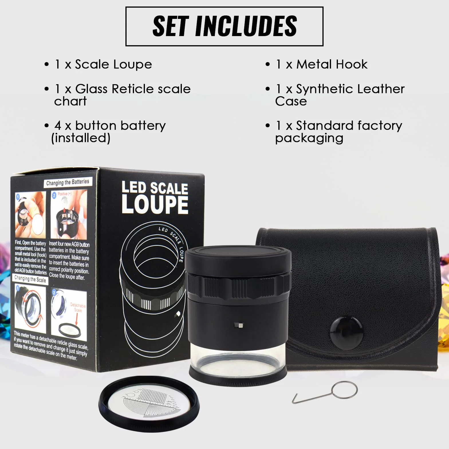Scale Loupe 10x 8 Led Scala 20 Millimetri Grafico & 25 Millimetri Campo Visivo Magnifier