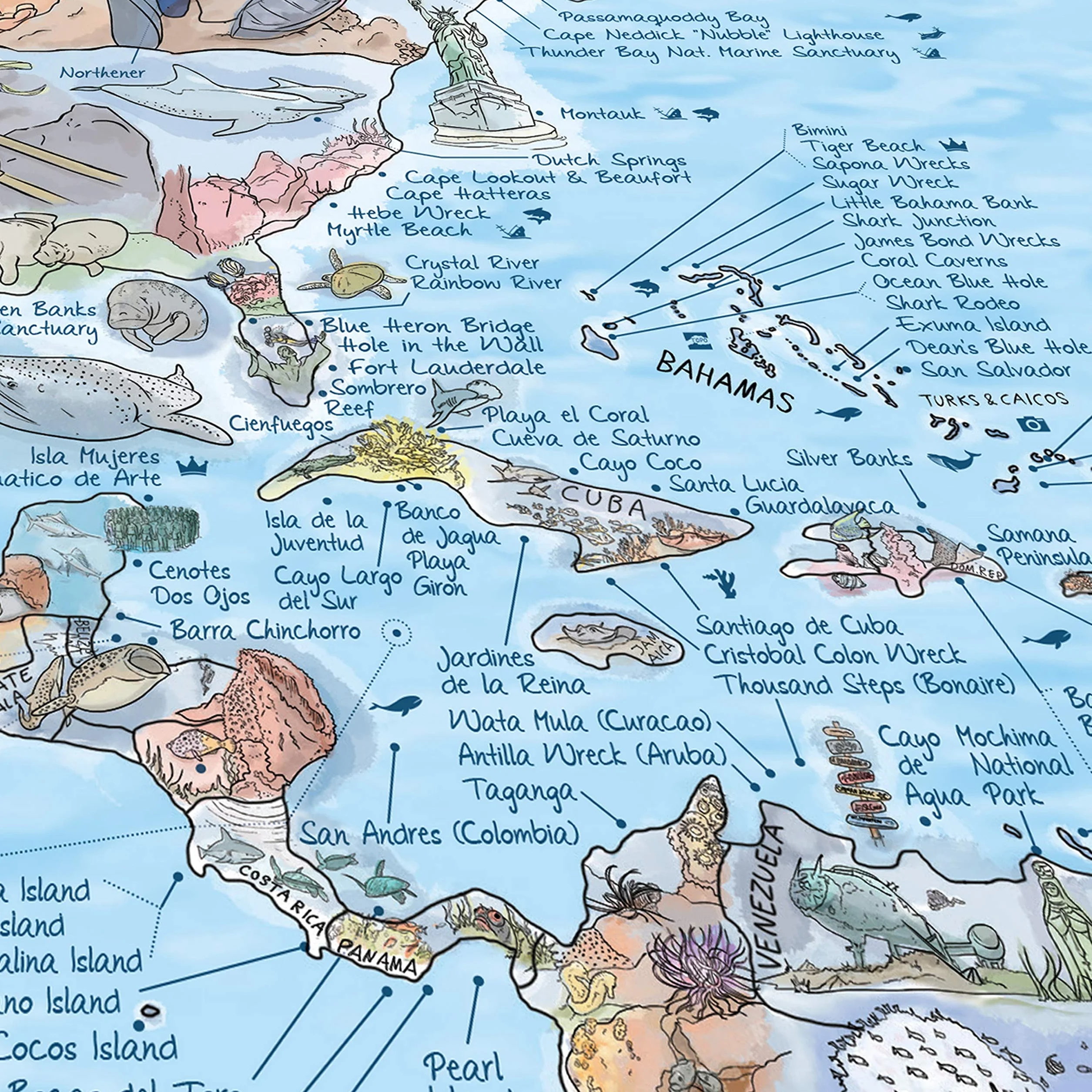 Dive Map by Awesome Maps - Mappa del mondo illustrata per gli appassionati di immersioni - riscrivibile - 97,5 x 56 cm