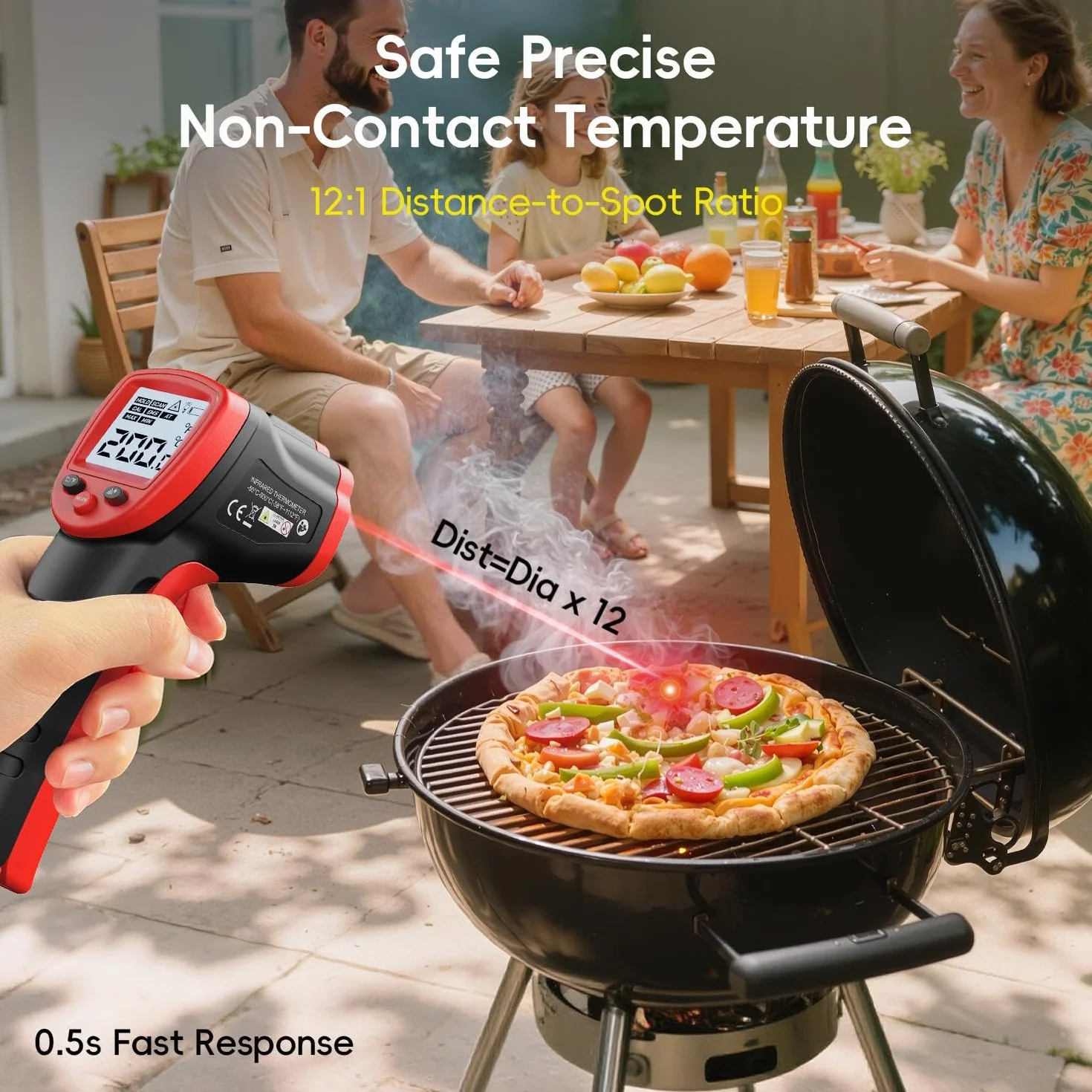Eventek Termometro Infrarossi -50°C ~ 600°C Senza Contatto Laser Emissività Regolabile per Cucina Forno Pizza