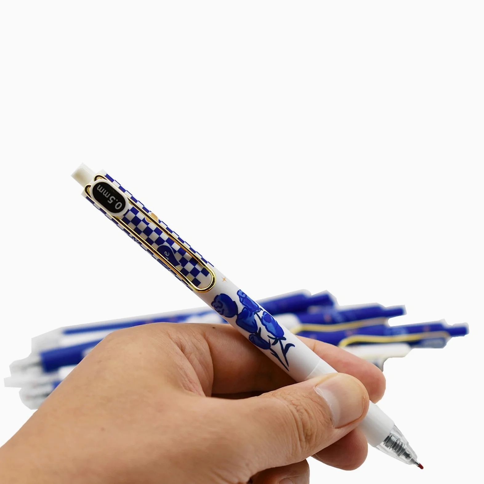 Maydahui 28 penne gel blu rosa retrattili con clip da tasca dorata, penne a sfera retrò a forma di fiore, punta fine da 0,5 mm, inchiostro nero, per insegnanti, ragazze, donne, studenti, regalo di San