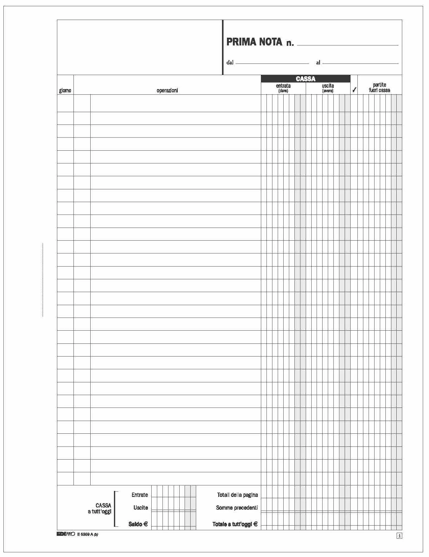 EDIPRO E5359A Blocco prima nota cassa autoricalcante 50x2 f. 29,7x22
