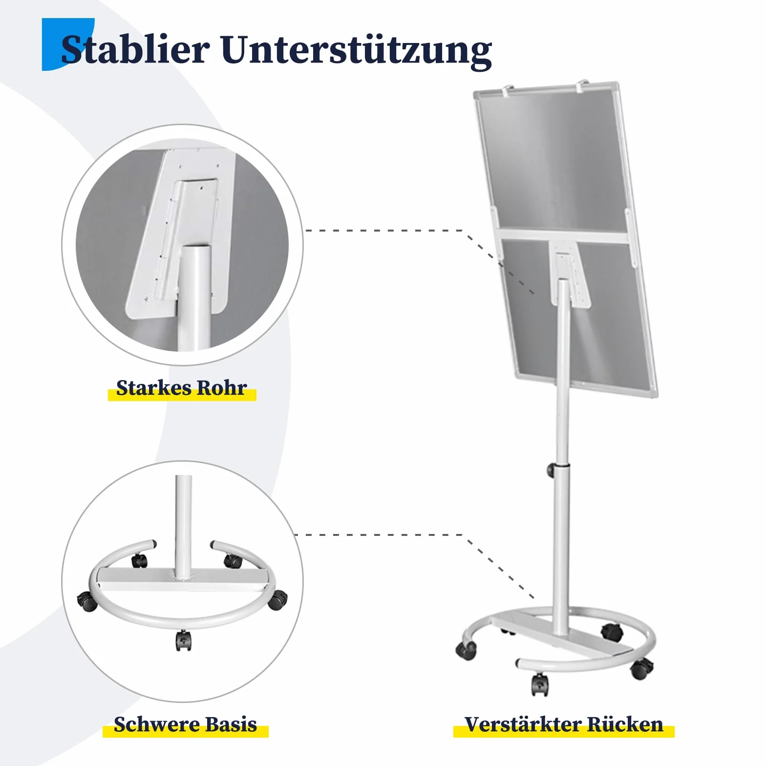 maxtek Lavagna Bianca Mobile 90 x 60 cm, Lavagna Magnetica Cancellabile a Secco, Altezza Regolabile con Cavalletto e Ganci Argento
