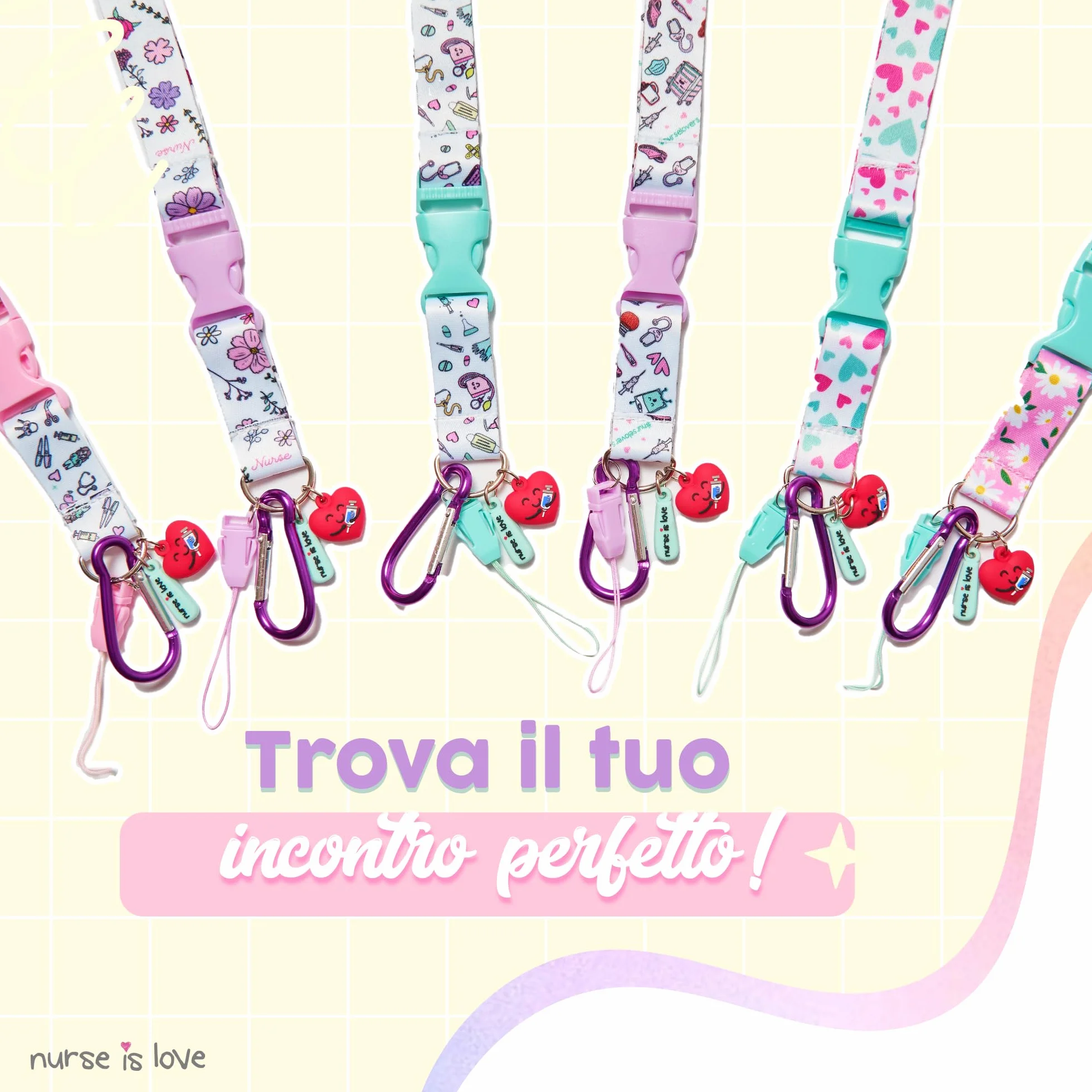 Porta Badge da Collo per Infermiera - Portachiavi Collo Cordino per Forbici Infermiere, Clip e Moschettone, Accessori Regali Infermieri