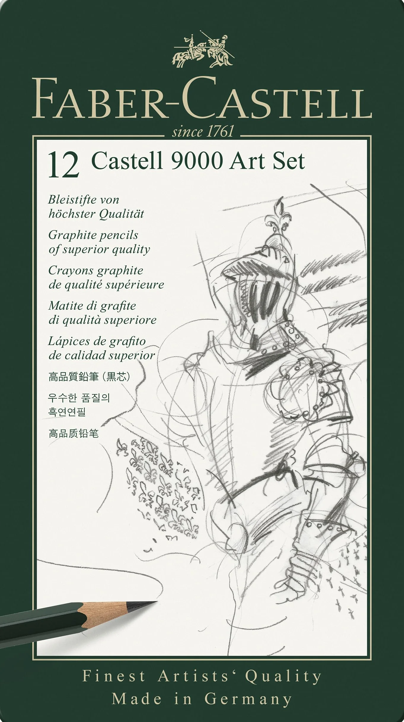 Faber-Castell Castell 9000 Matite Set di 12, Gradazioni da Hb a 8B, Matite in Grafite per Schizzi e Disegni