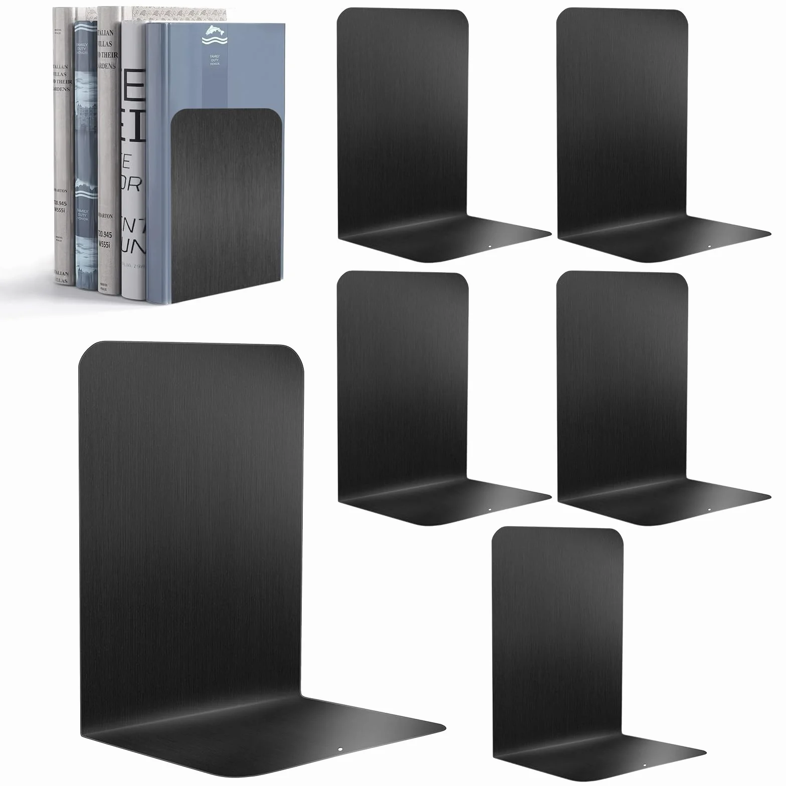Fermalibri in metallo 6 pezzi 17x13,5x10,2 cm Organizer da Scrivania per Libri con supporto antiscivolo nero