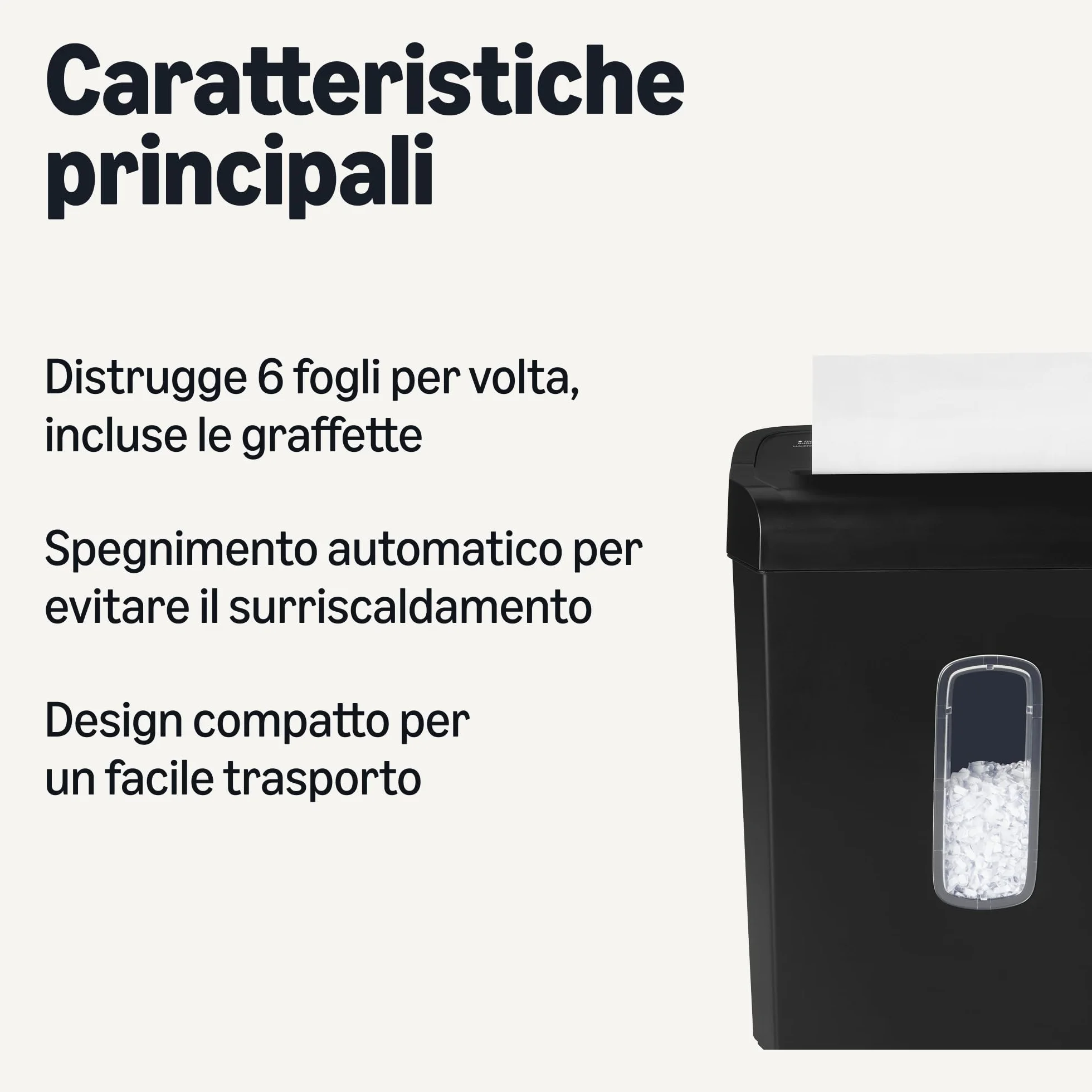 Amazon Basics, Distruggidocumenti e Distruggi Carte di Credito a Taglio Incrociato da 6 Fogli, 14L, Nero
