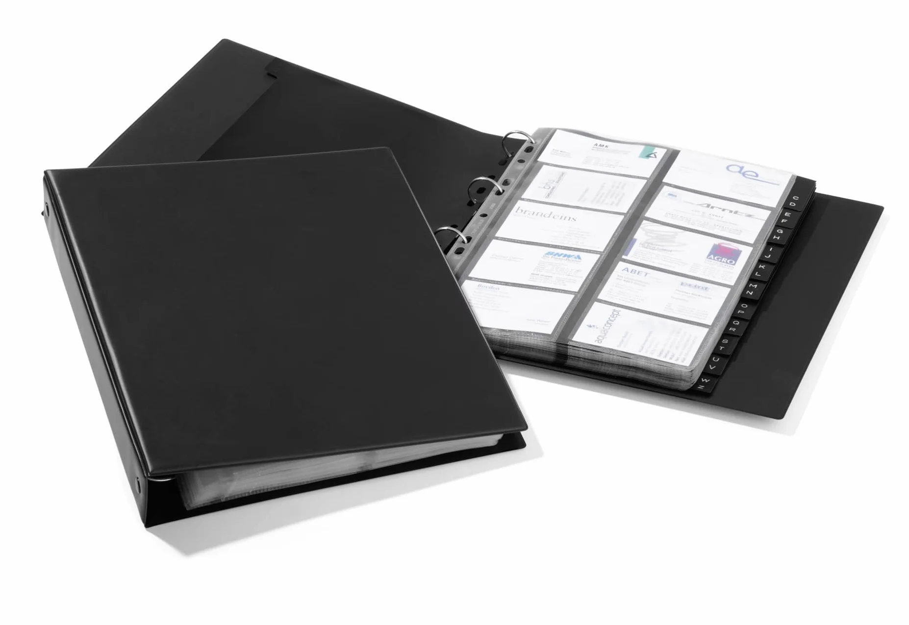 Durable 244401 Visifix A4 Economy, Portabiglietti da Visita ad Anelli, Copertina Opaca, 20 Buste, 400 Biglietti, Indice Alfabetico 12 Tasti, 255x315 mm, Nero
