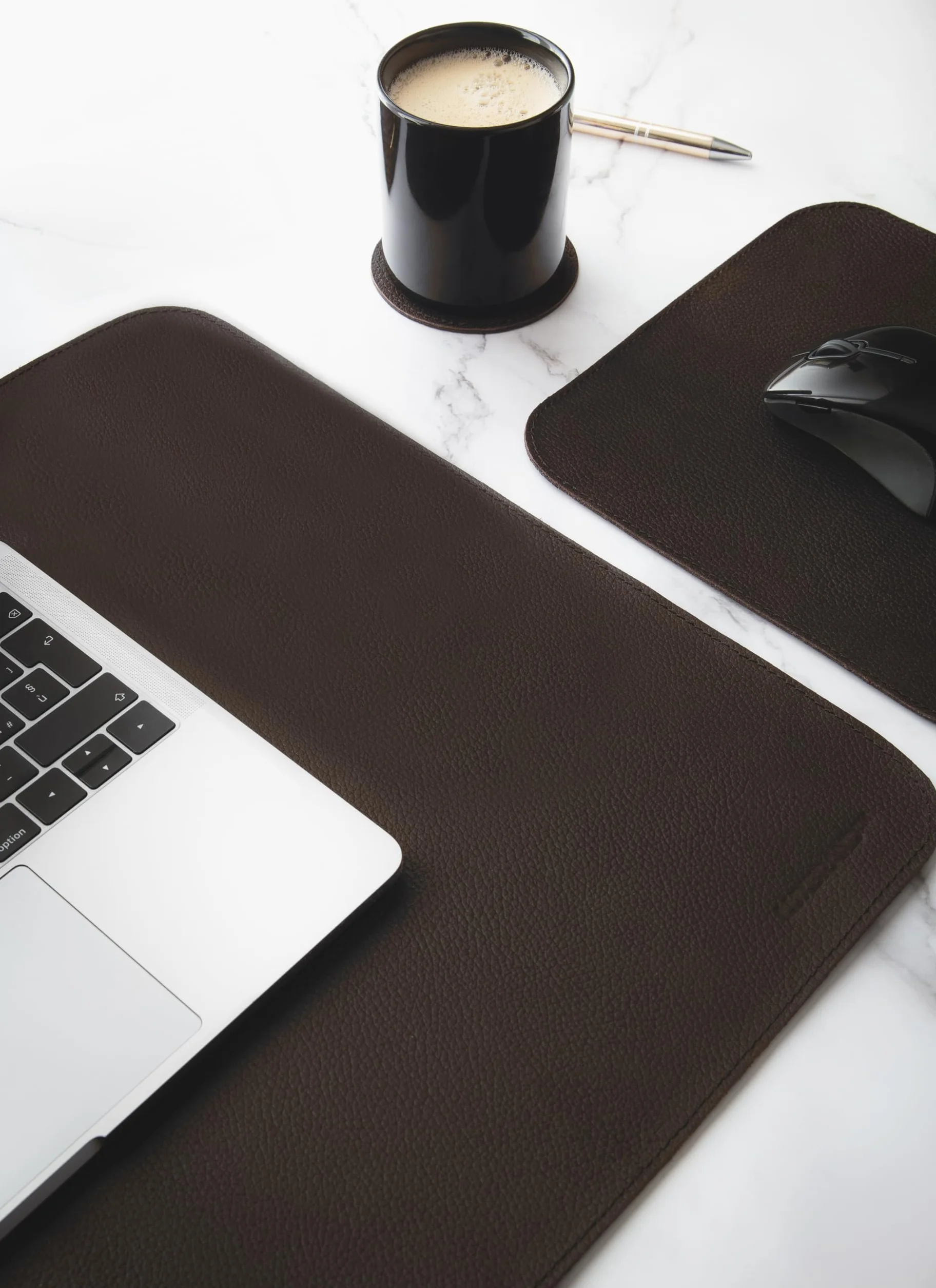 Set Tappetini da Scrivania in Vera Pelle 2 Pezzi XXL Mouse Pad Sottomano Ufficio Marrone