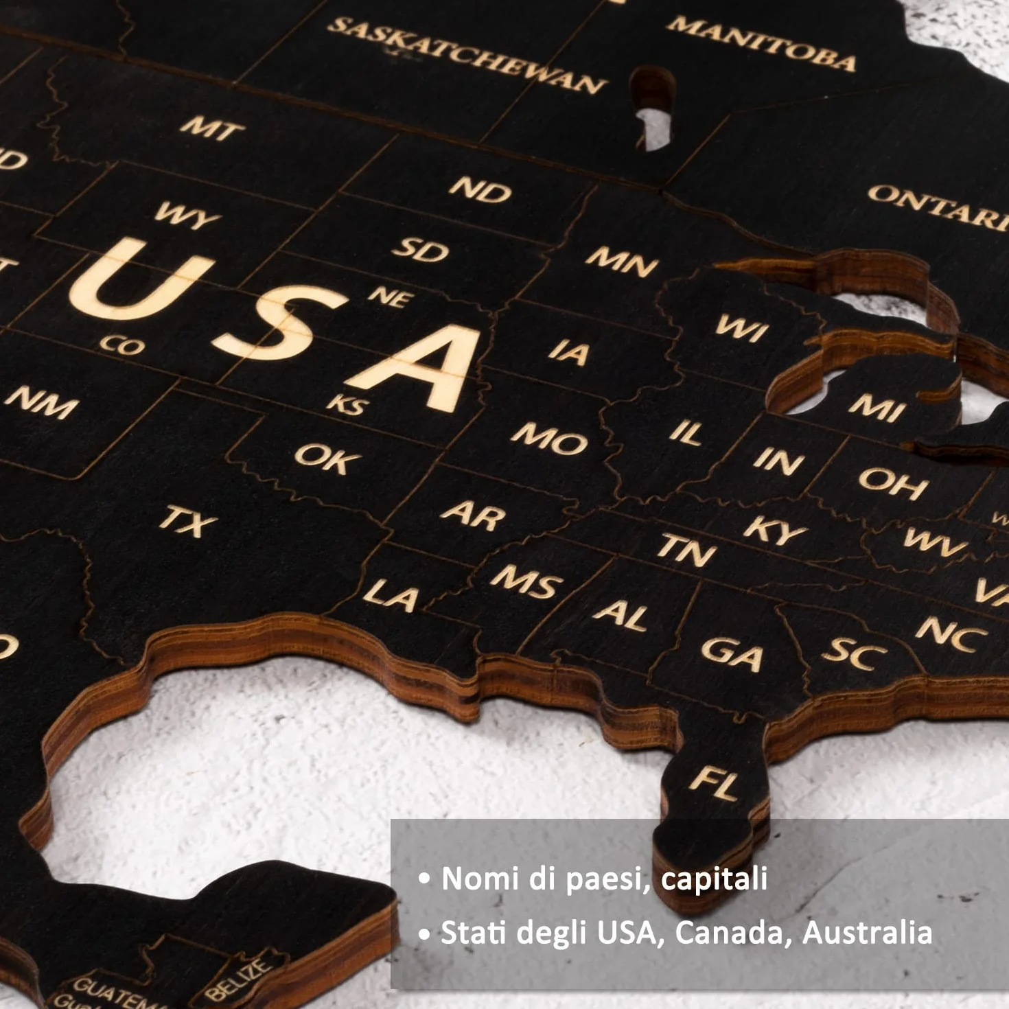 Creawoo Mappa del Mondo in Legno da Parete Decorazione, Nero Mappamondo in Legno Parete Puzzle Arte per Soggiorno, Ufficio, Camera Decorazione -200x114 CM