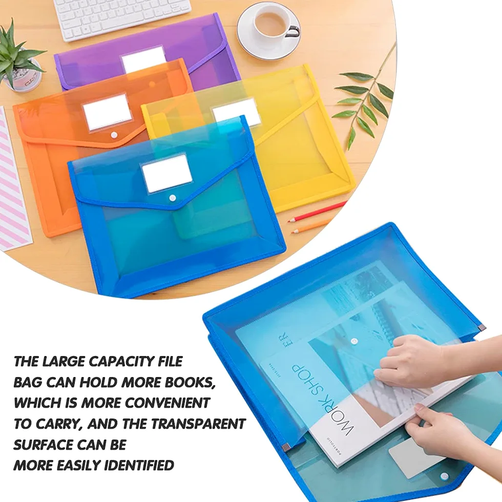 7 Pcs Cartelle Portadocumenti in Plastica con Bottone a Scatto, 36,5 * 28 cm, Impermeabile Trasparente Portafogli per Ufficio Scolastico