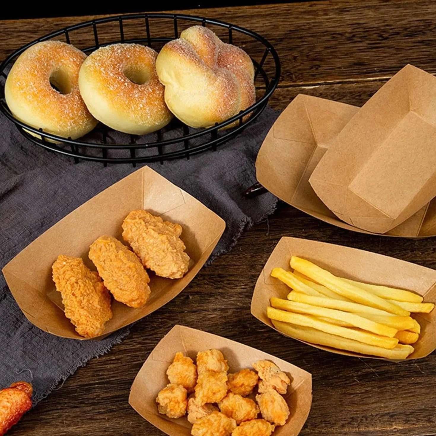 Barchette Finger Food Monouso 100 Pezzi, Vaschette Cibo in Cartone Kraft Biodegradabile 12,5 x 8,3 x 3,6 cm