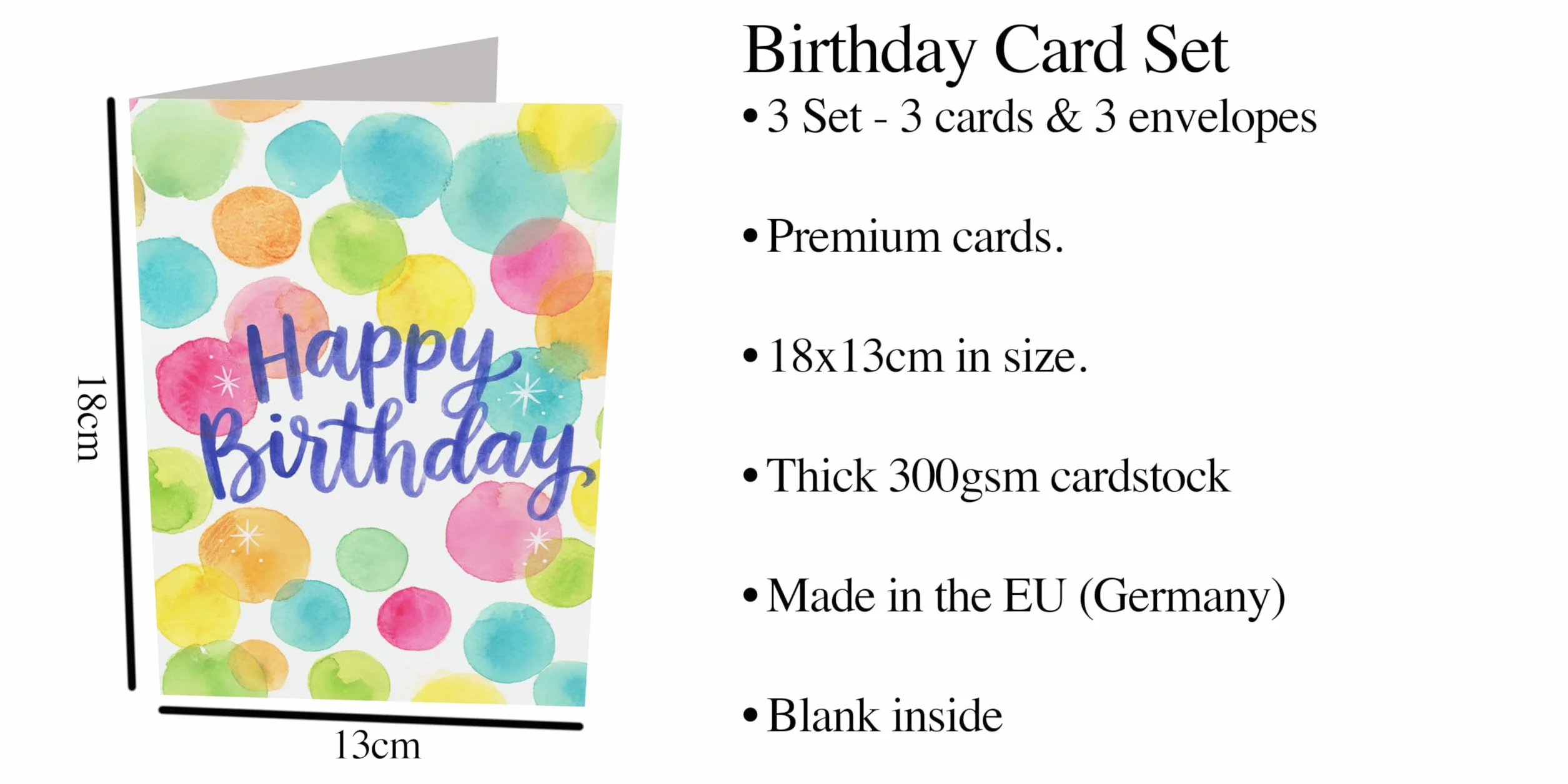 Set di 3 biglietti di compleanno premium - Design semplici e colorati con buste bianche dorate