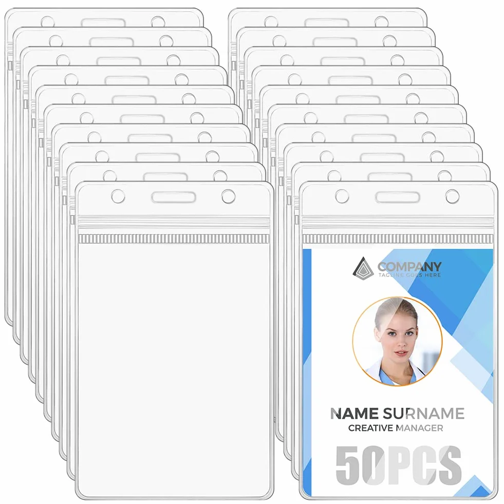 Vicloon Porta Badge Plastica 50 Pz, Portabadge PVC Impermeabili Trasparente, Porta Tesserino Carta di Credito Verticale