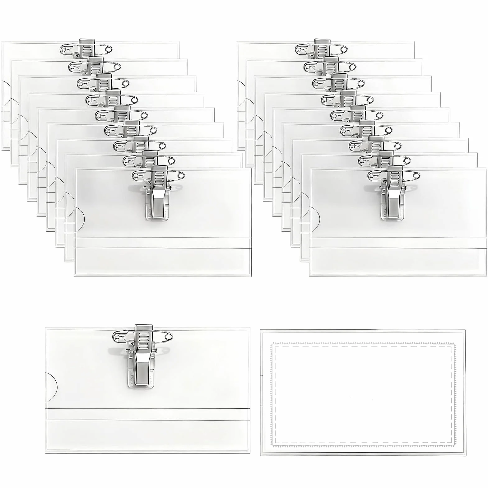 Targhette per nome trasparente 90 x 56 mm con clip e spilla