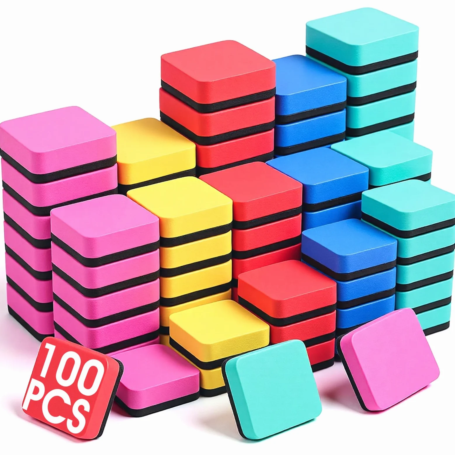 Confezione da 100 mini gomme magnetiche cancellabili a secco, a forma di cubo, in 5 colori, per la casa e l'ufficio