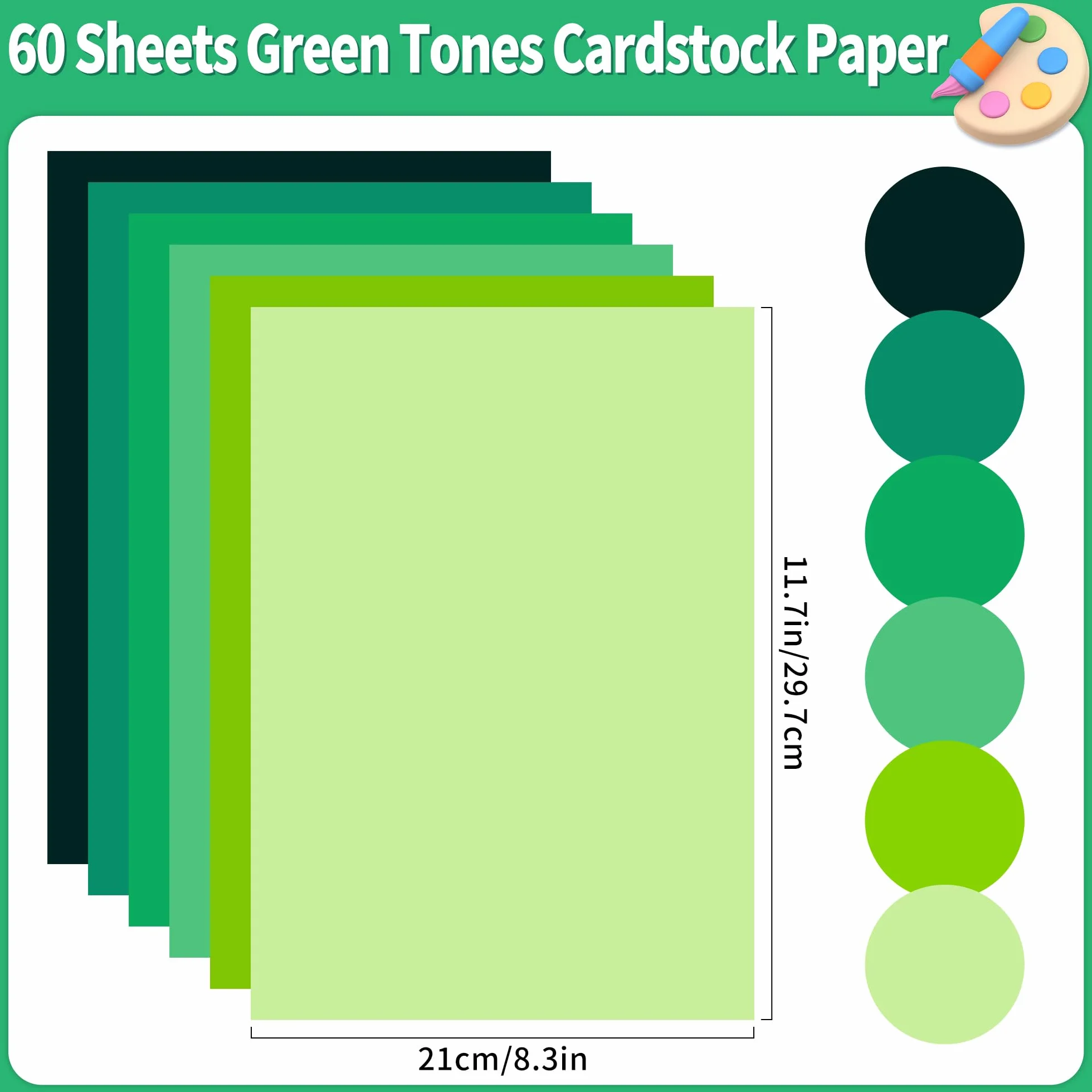 Cartone Toni Verdi 60 Fogli 6 Colori Verde Formato A4 Carta da Cartone 250gsm/92lb Cartone Pesante per Stampante, Creazione di Cartoline, Artigianato DIY, Scrapbooking