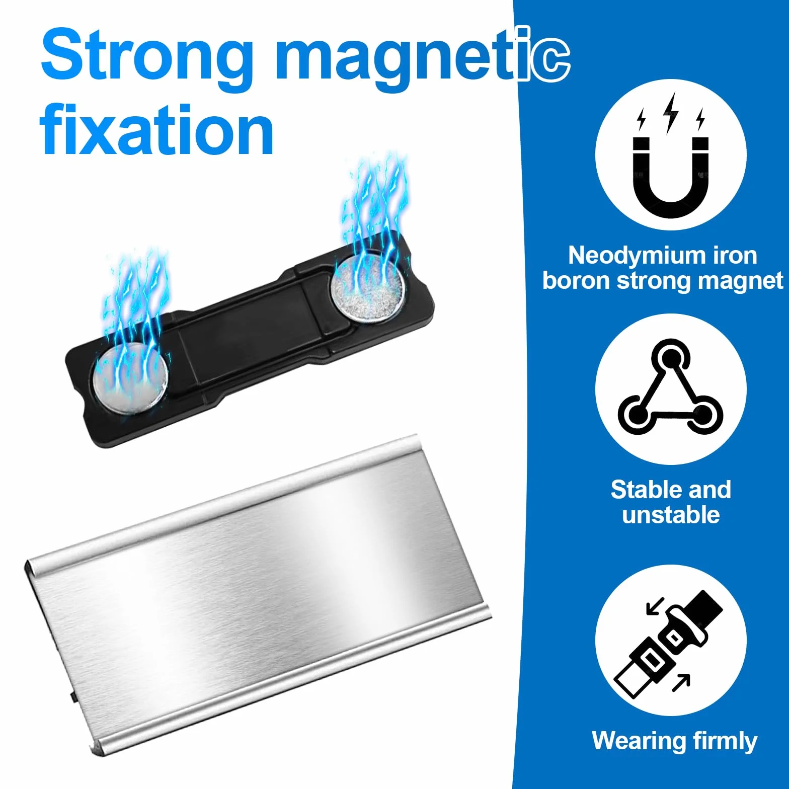 Targhette con nome per vestiti, alluminio, con doppio magnete, 72 x 35 mm, argento