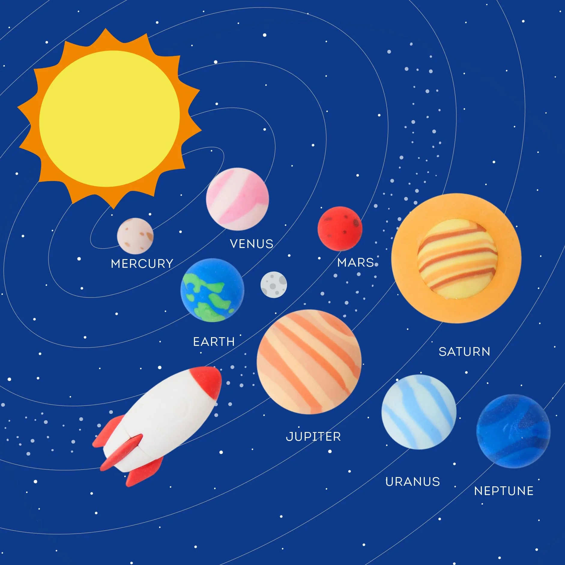 Legami Solar System Set di 9 Gomme 0,8x3,5 cm Gomme a Forma di Razzo Pianeti Sole