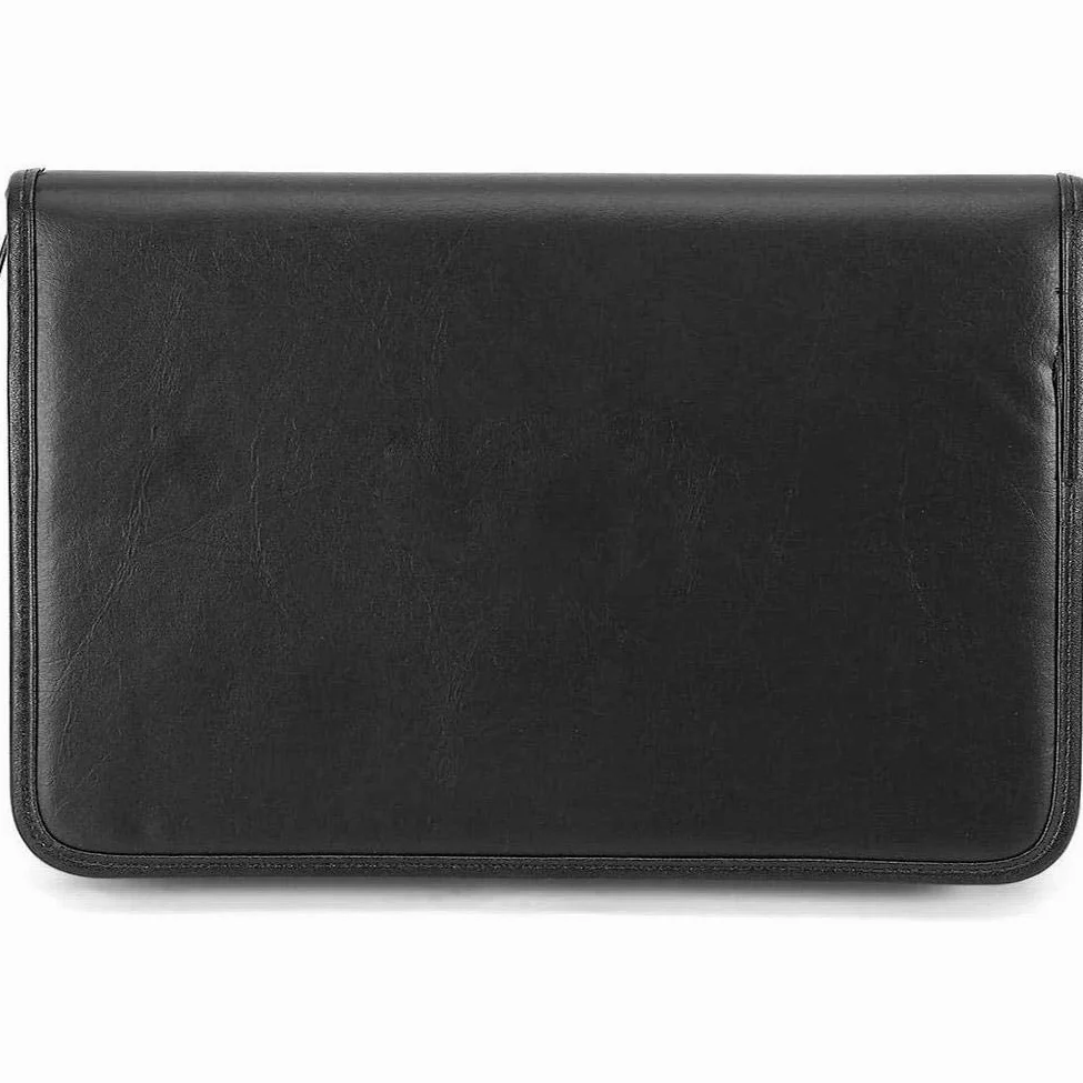 Cartella Portadocumenti A4 Pelle con Cerniera, Cartelle Porta Documenti Organizer Borsa per Conferenza, con fessure e porta biglietti, Nero