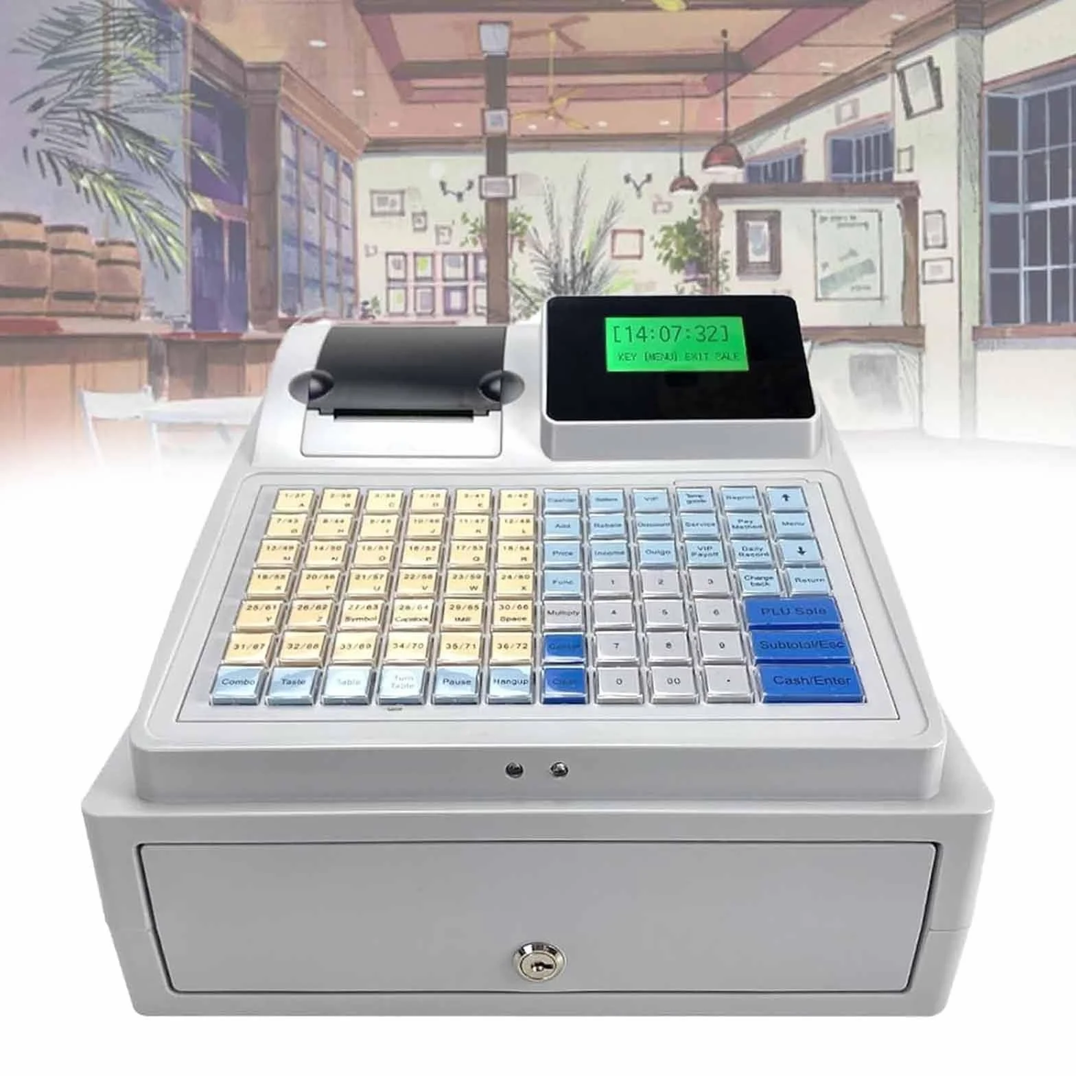 Registratore di cassa a 81 tasti, registratore di cassa elettronico per piccole imprese, registratore di cassa commerciale a 8 LED digitali con cassetto, uso per negozi/ristoranti