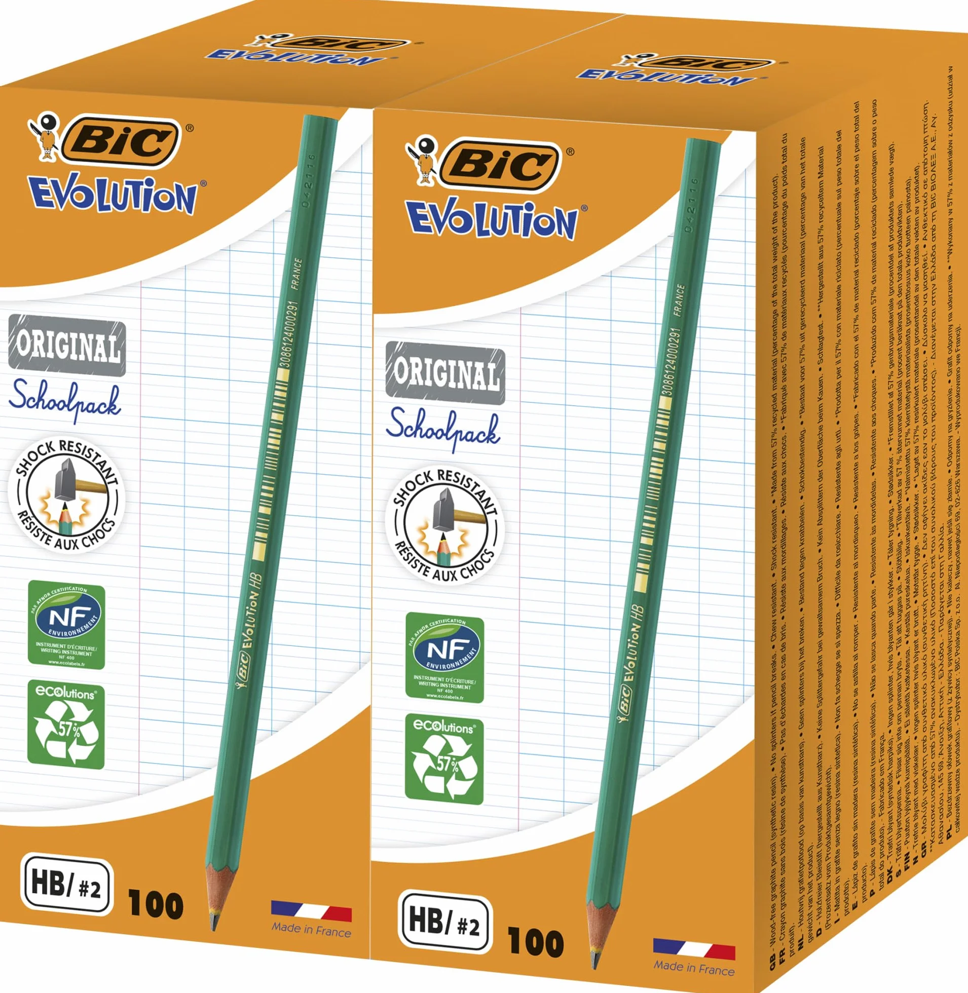 BIC Evolution ECOlutions, Maxi-Pack Matite Grafite, 200 Unità, Mina HB Resistente, Cancelleria Scuola e Ufficio