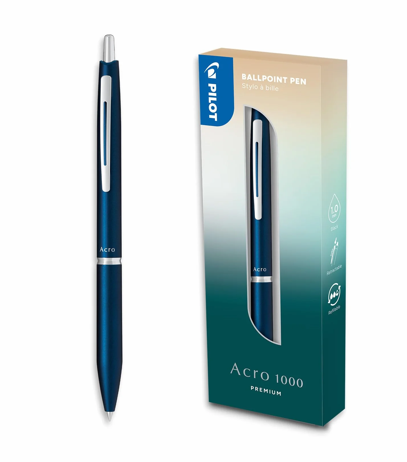 Biro premium Acro 1000 Navy Blue confezione regalo ricaricabile punta media inchiostro nero