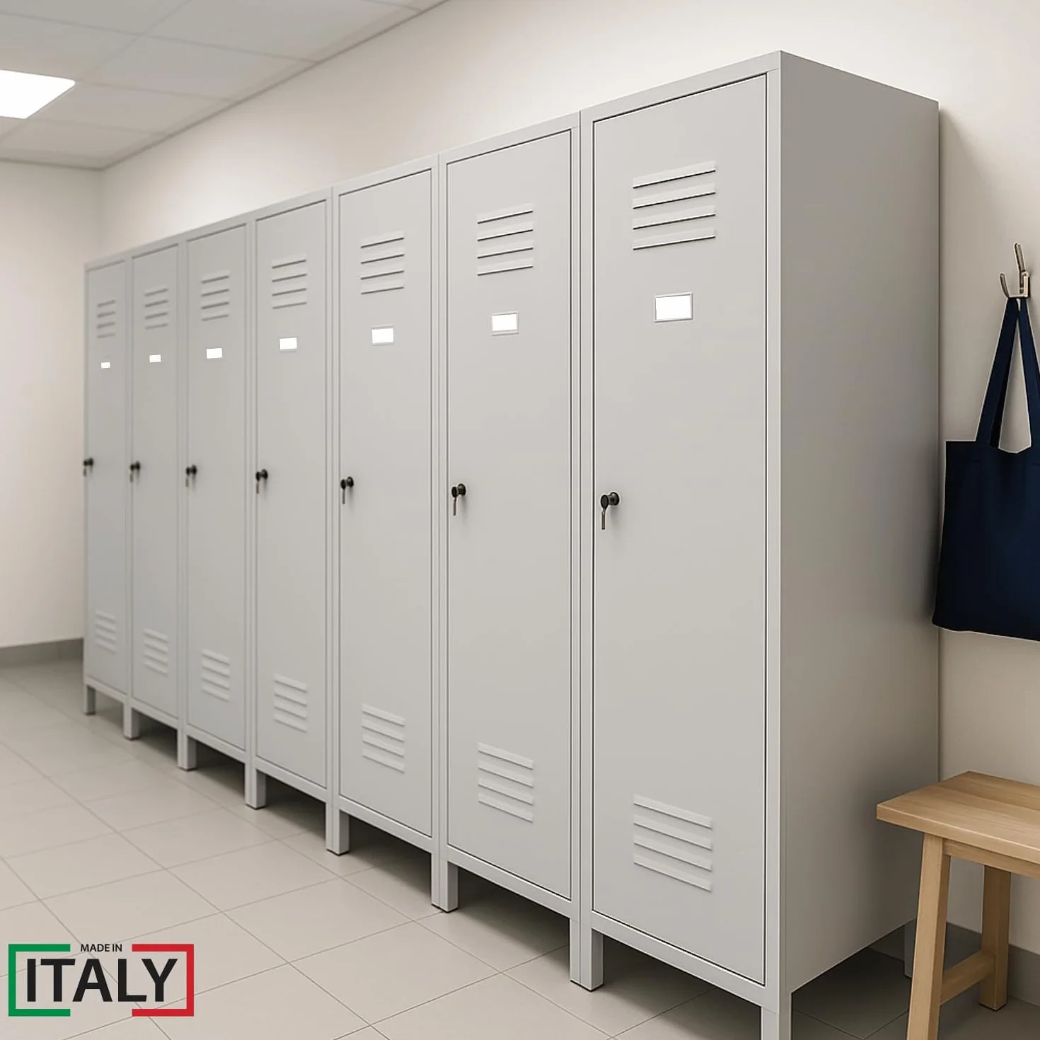 OWIJI Armadietto Spogliatoio Sporco Pulito Grigio Premium Quality Made in Italy 1 Anta 180x36x35 cm Lamiera Ripiano Appendiabiti Cartellino Armadio Palestra Ufficio Garage Salvaspazio Doppia Chiave